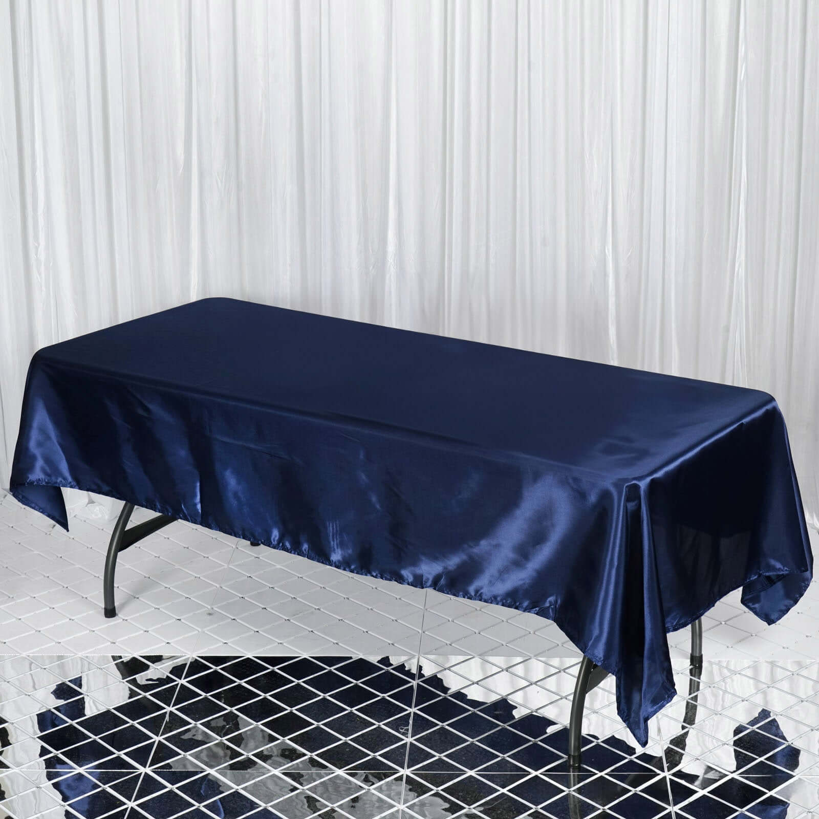 Navy Blue Satin 60x102 Rectangular Tablecloth - Smooth & Lustrous Cover