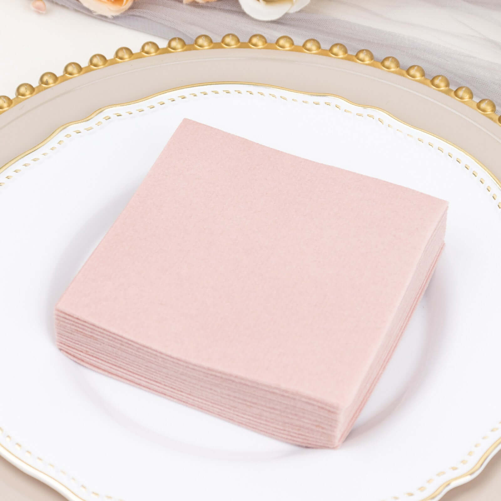 20-Piece Set of Soft Dusty Rose 5x5 Airlaid Napkins - Super Absorbent