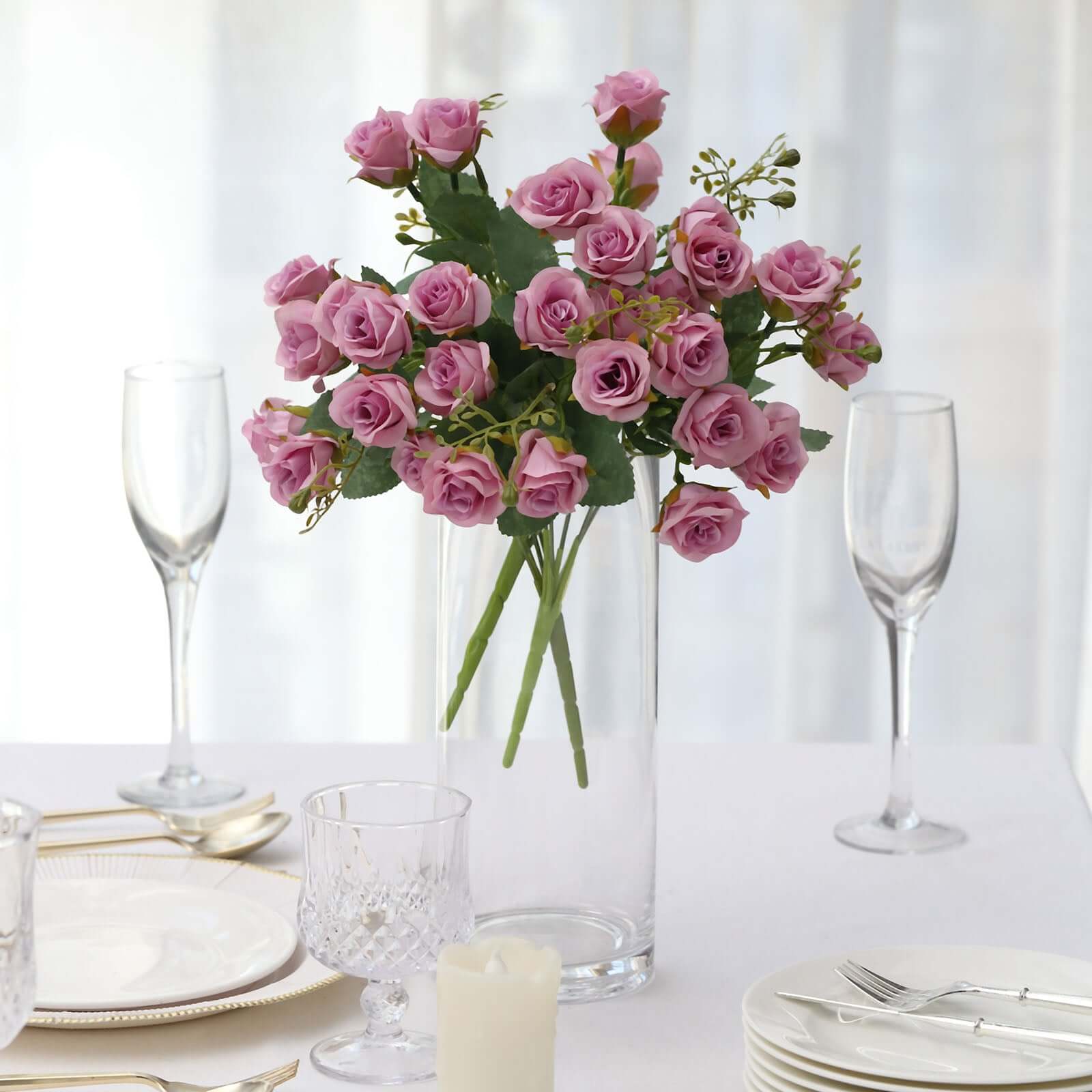 2 Pack of 12-Inch Lavender Lilac Faux Rose Flower Bouquets