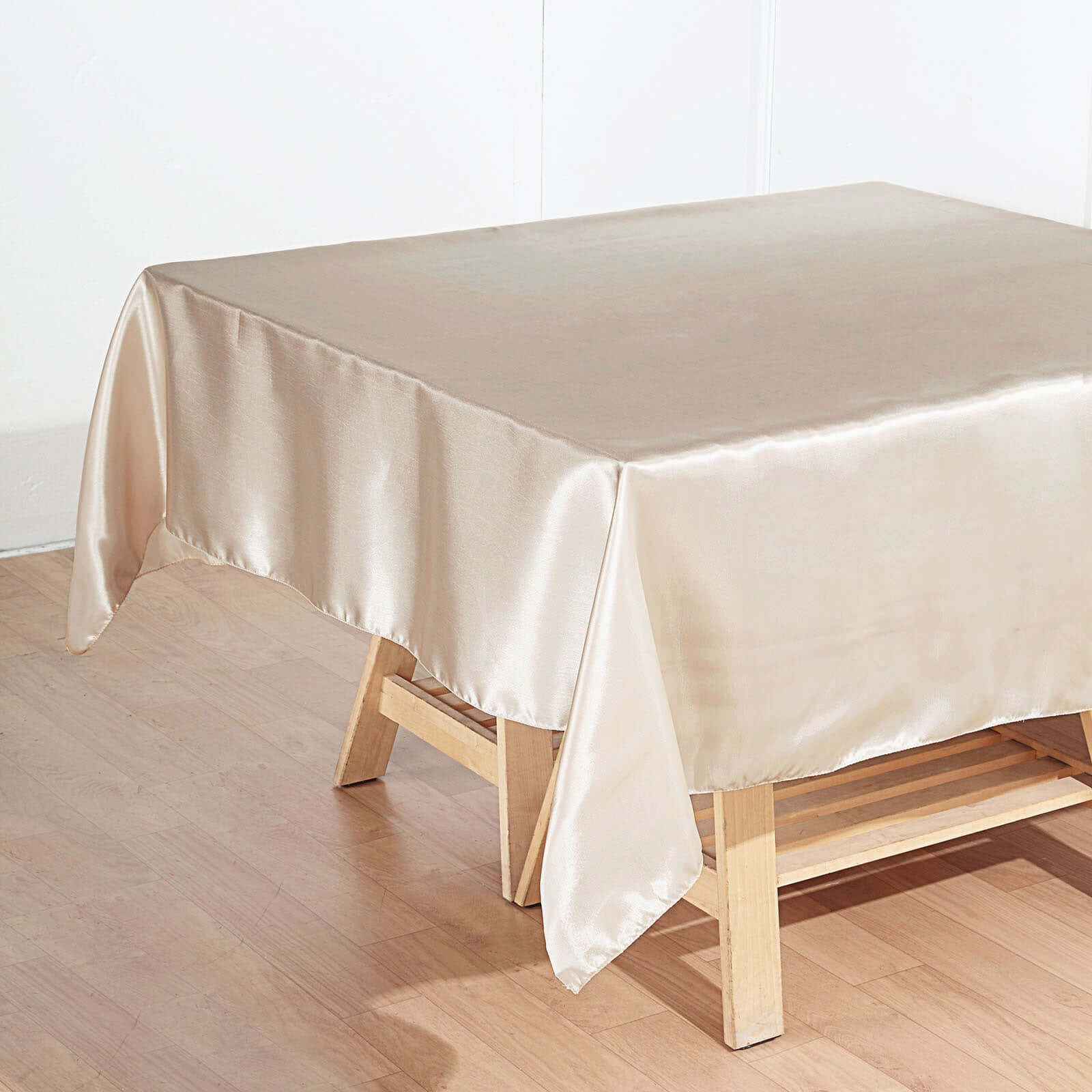 Beige Satin 60x60 Square Table Overlay - Smooth & Silky Table Cover, Great Deal