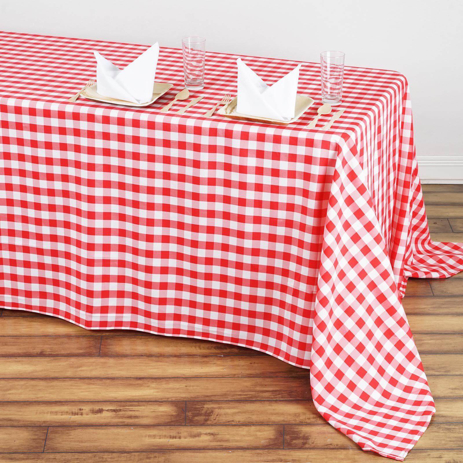Hot! Seamless White/Red Checkered Polyester Rectangle Tablecloth 90x132