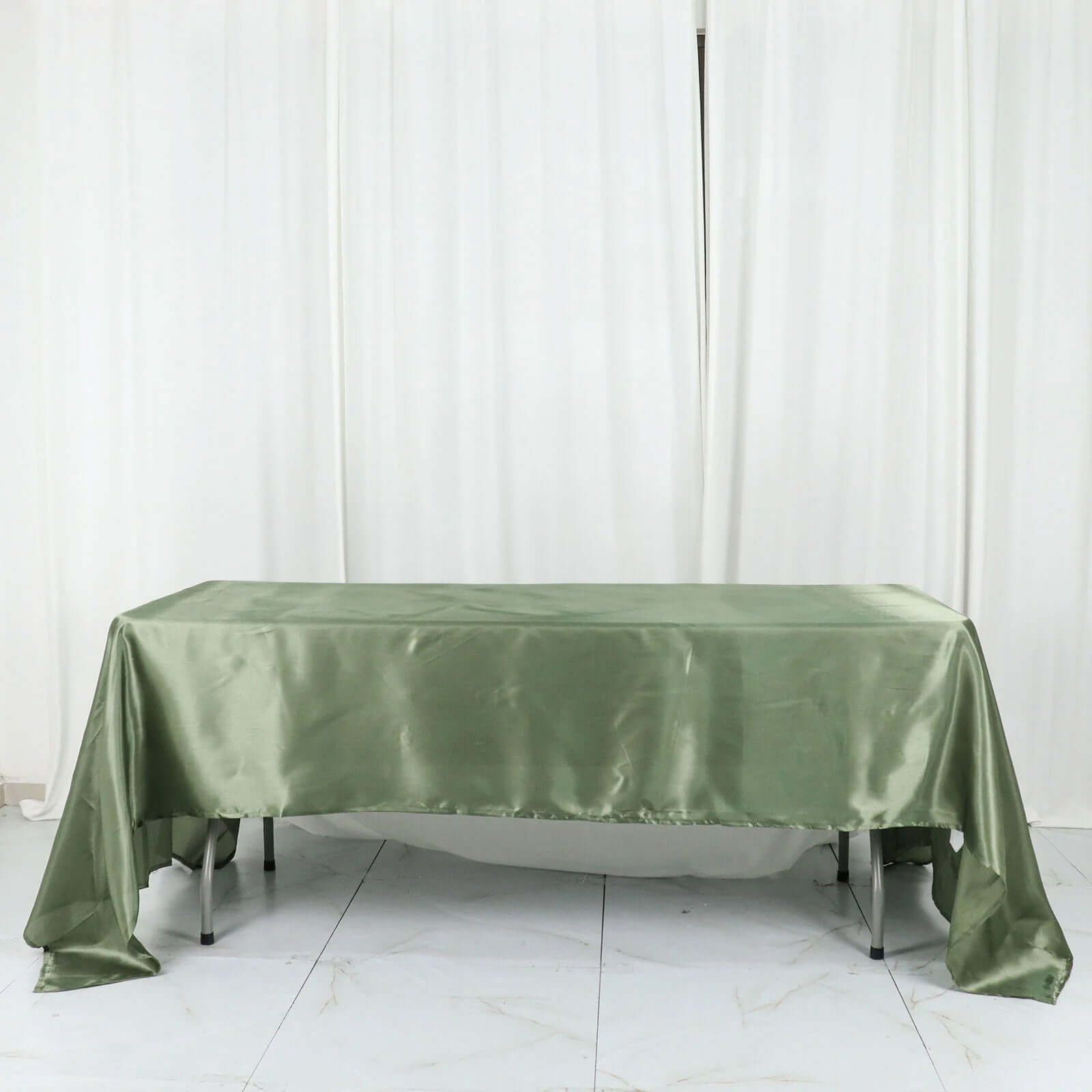 Dusty Sage Green Satin Tablecloth 60x126 - Lustrous and Wrinkle-Resistant