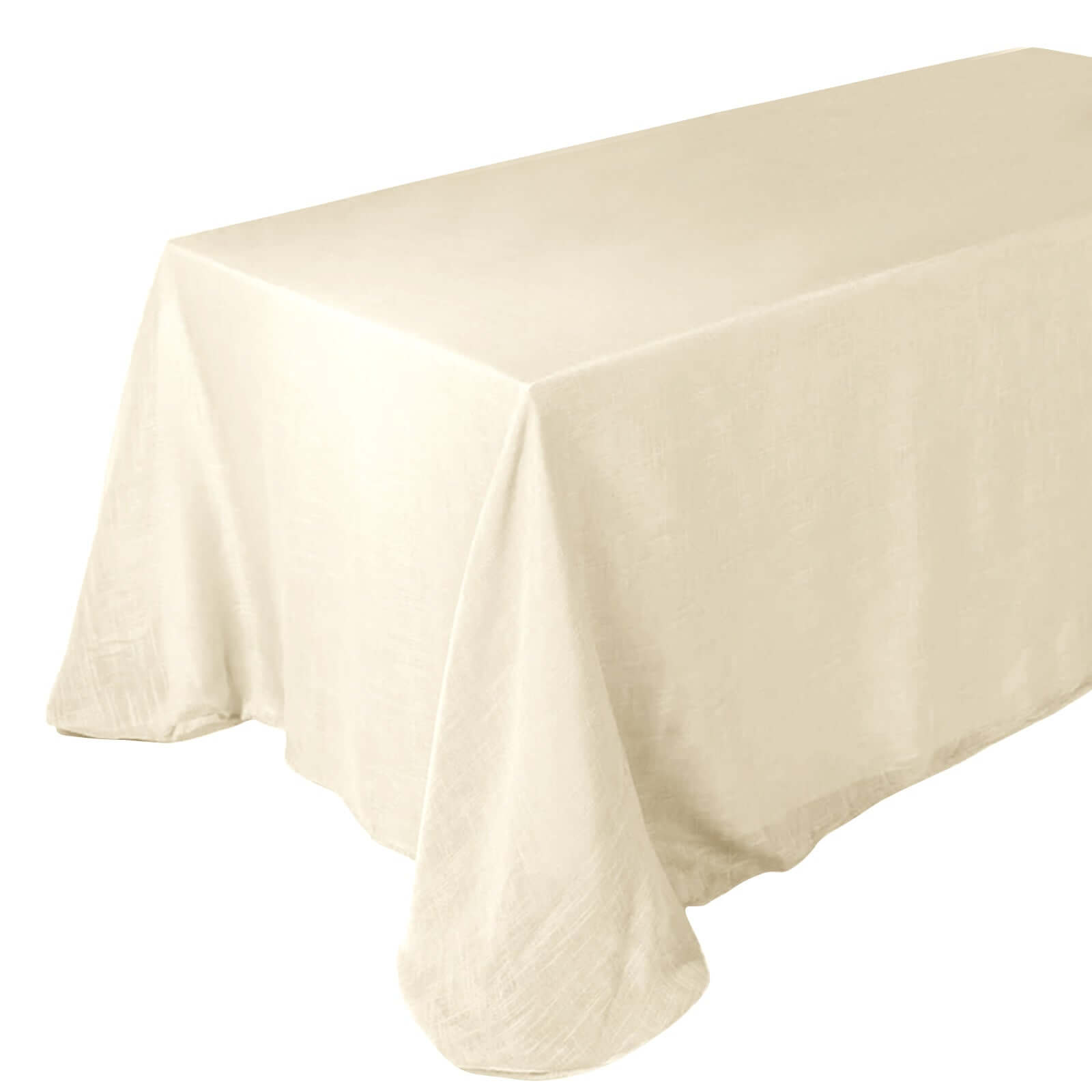 Premium Beige Faux Linen Rectangular Tablecloth (90x132) - Slubby, Wrinkle-Resistant & Seamless