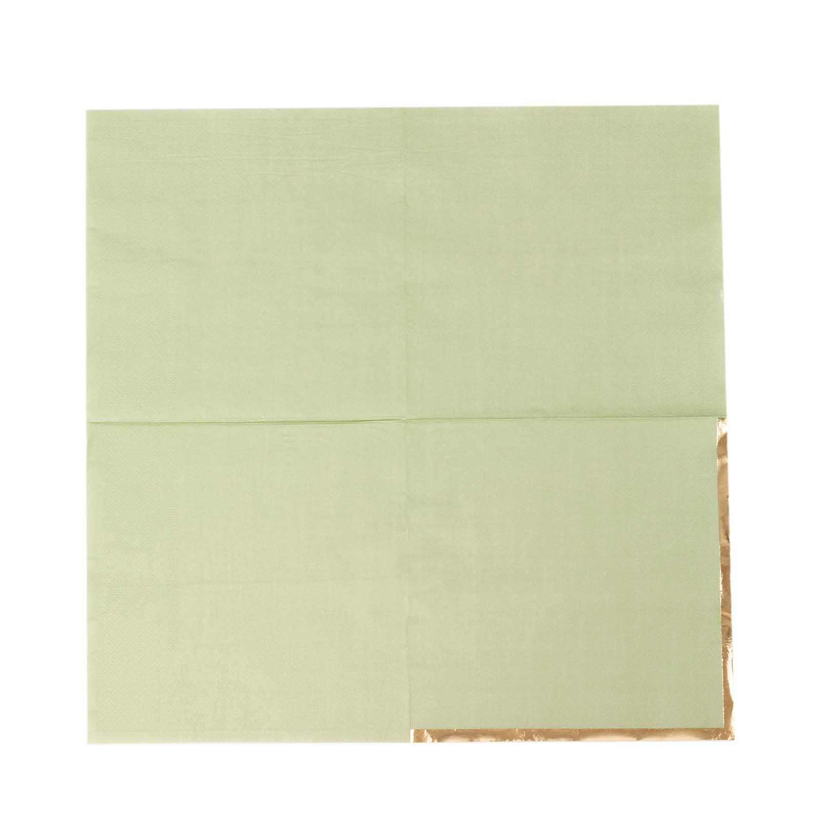 50-Pack Disposable 2-Ply Sage Green Paper Beverage Napkins with Gold Foil Edge - Ideal for Events