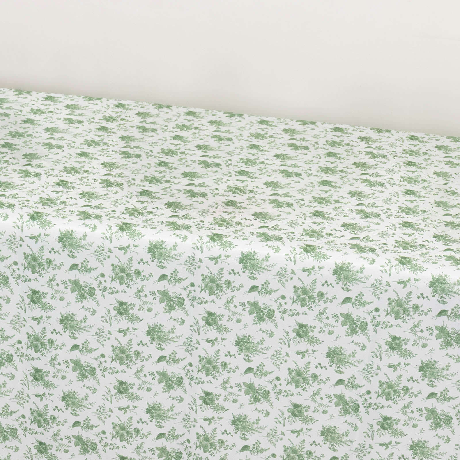 Premium Polyester 90x156 Rectangle Dusty Sage Green French Toile Seamless Tablecloth for Fine Dining
