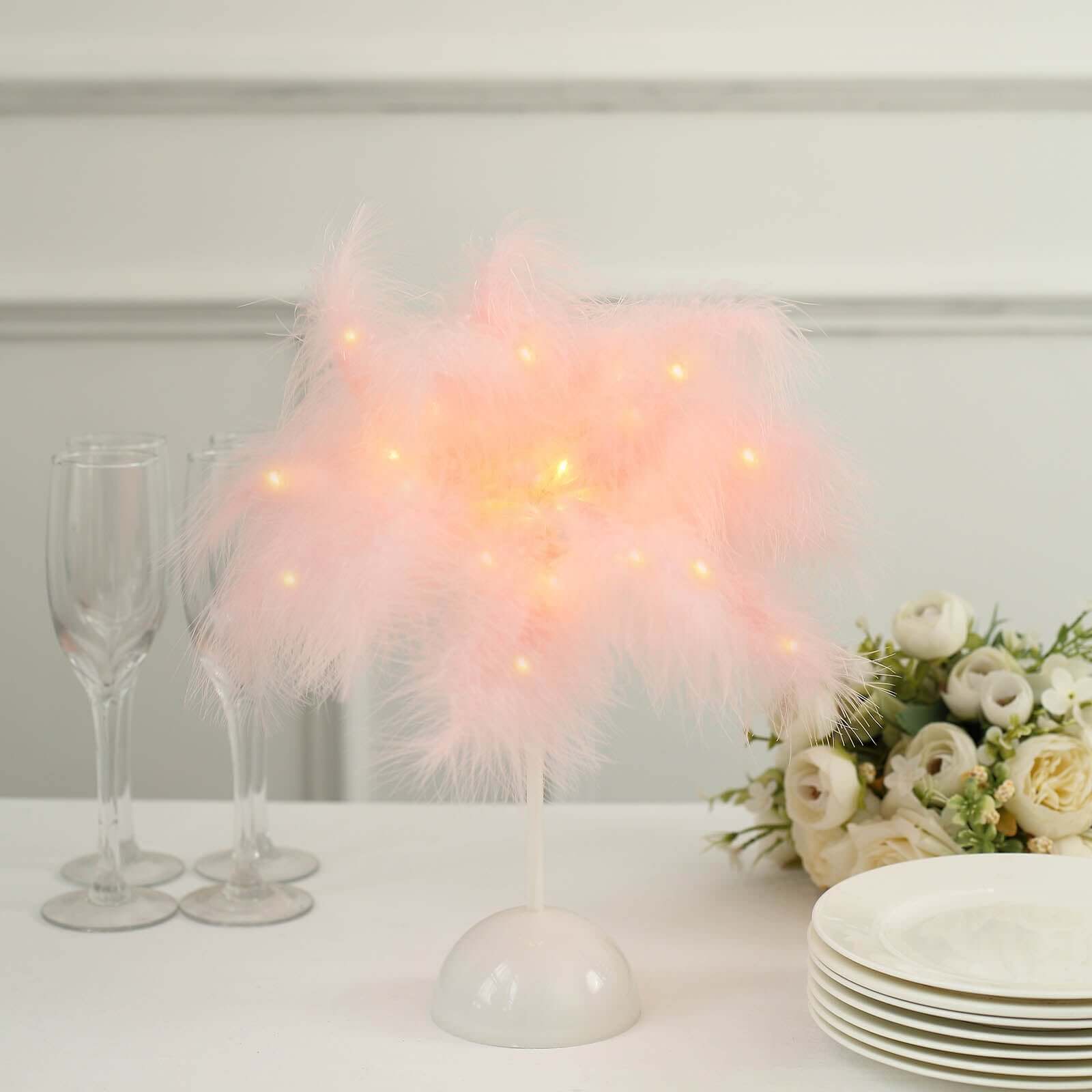Hot Deal! Blush LED Cordless Table Lamp with Feather Design, 15" for Wedding Centerpiece