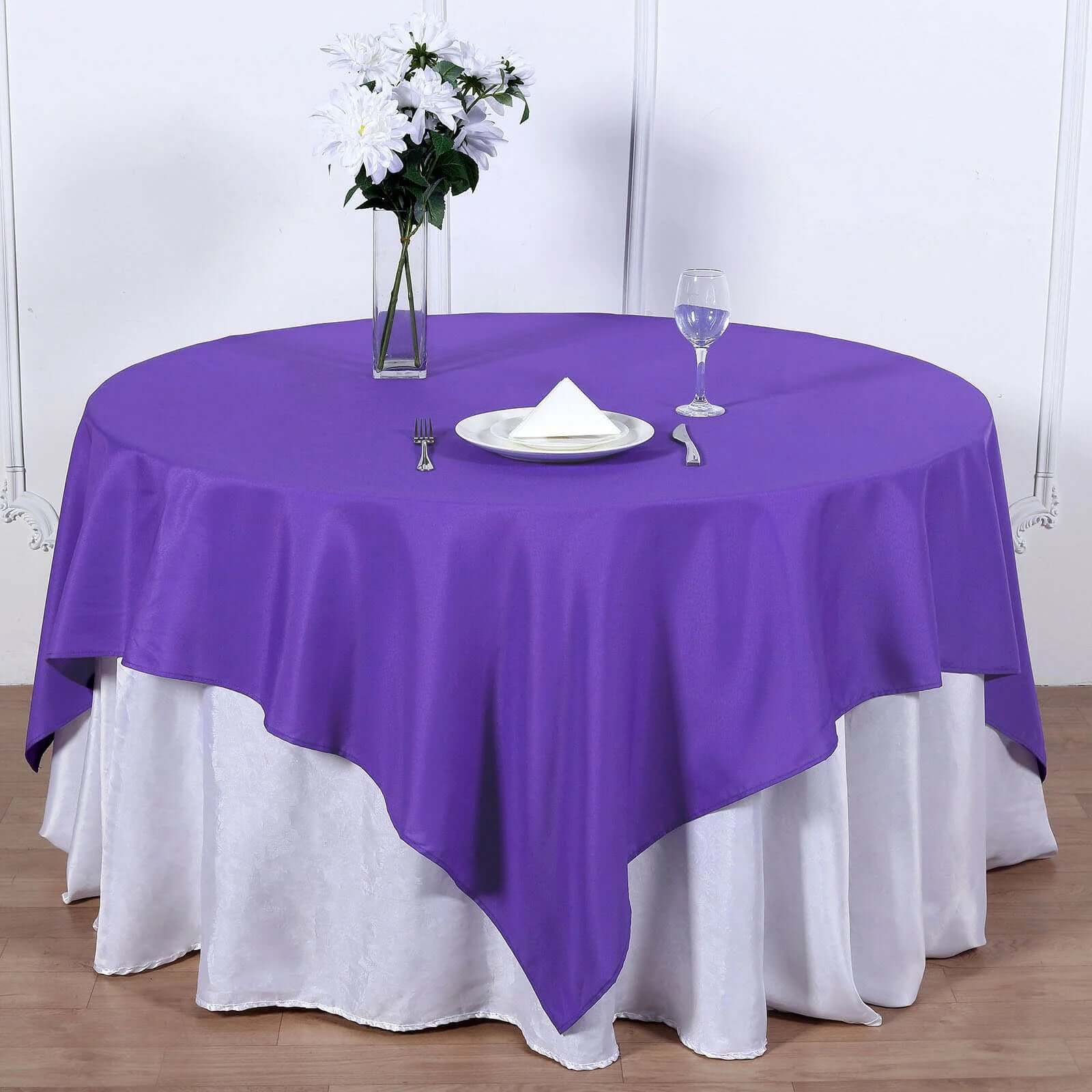 Purple 70x70 Wrinkle-Resistant & Durable Polyester Square Table Overlay