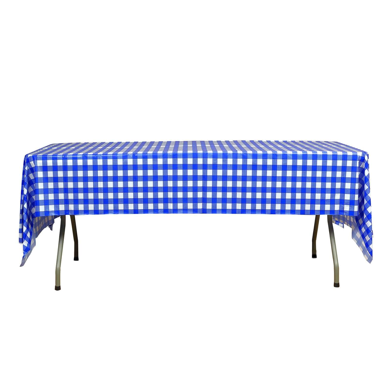 5-Pack Royal Blue Checkered Plastic Table Covers - Durable & Disposable for Events, 54x108