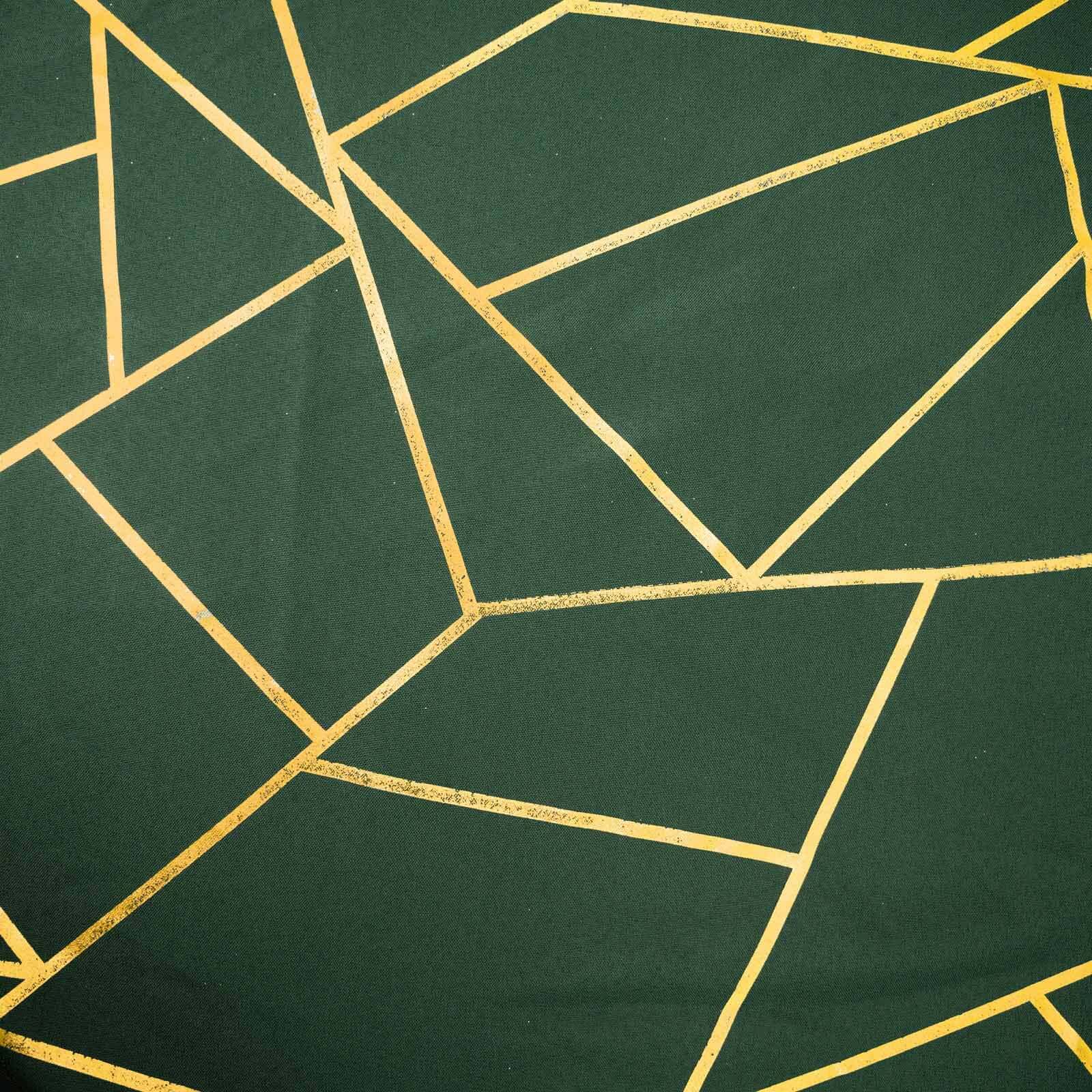 Wrinkle-Resistant & Durable Polyester Tablecloth in Hunter Emerald Green with Gold Foil Geometric Design