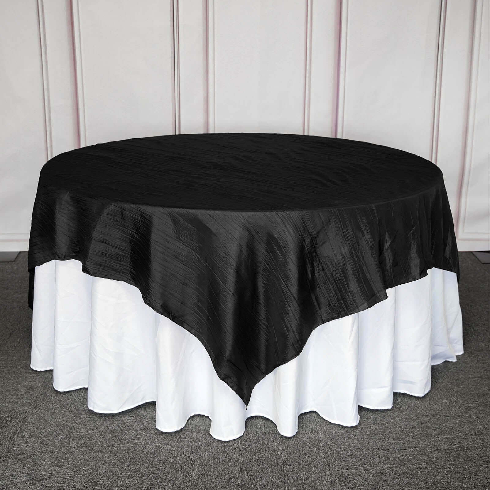 Black Accordion Crinkle 90x90 Square Taffeta Table Overlay Tablecloth