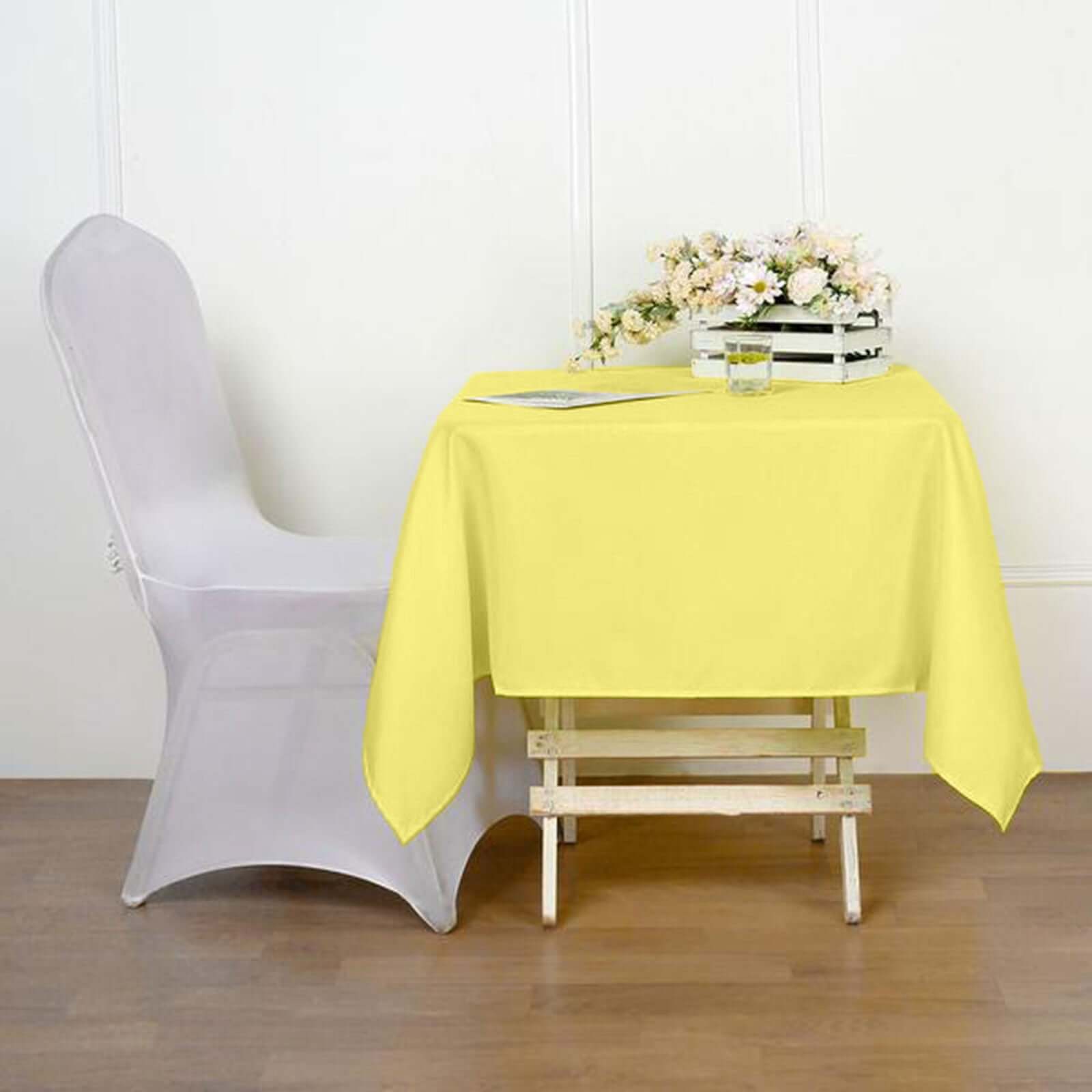 Durable & Wrinkle-Resistant Yellow 54x54 Polyester Square Tablecloth - Ideal for Events