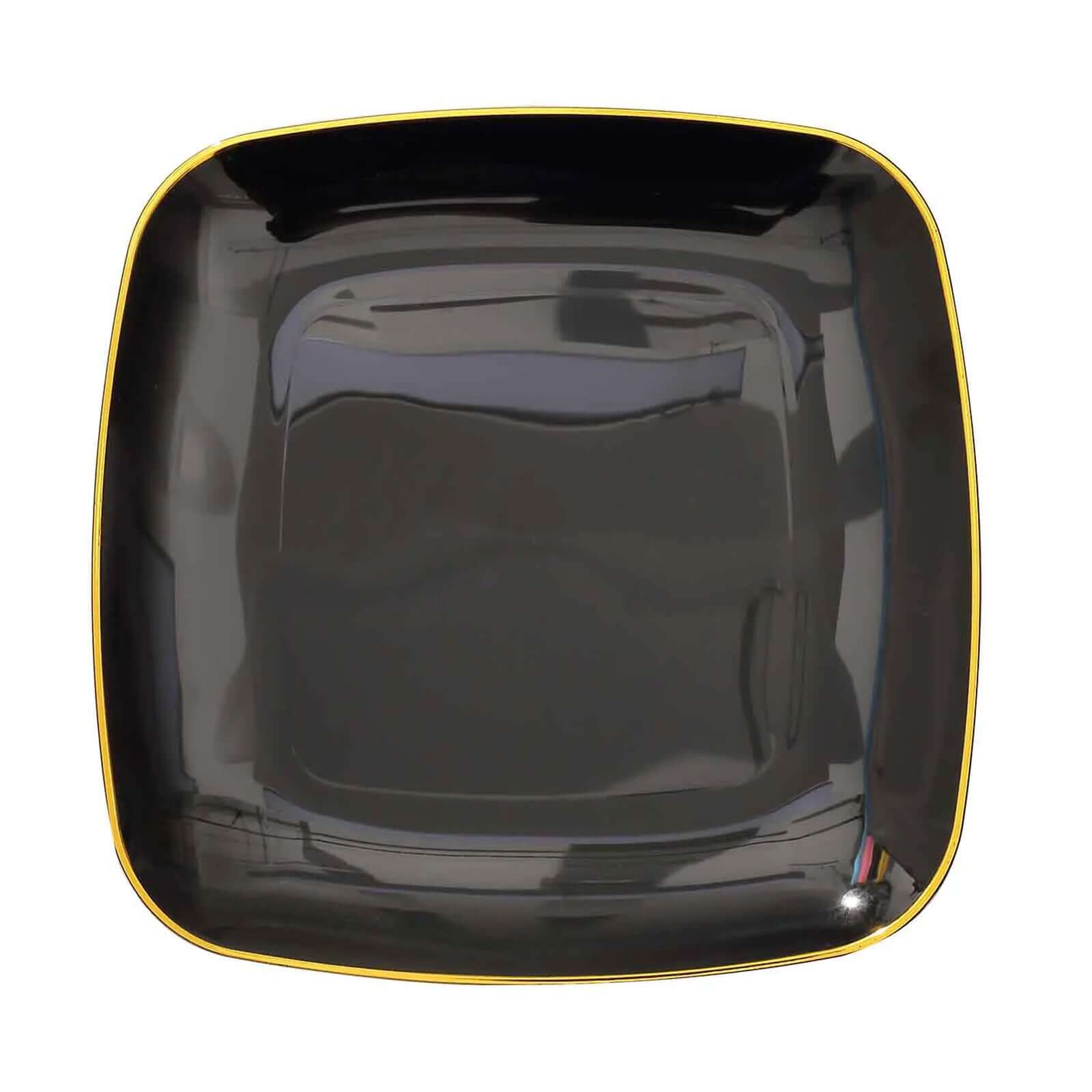 10-Pack Classy Disposable Black Plastic Dinner Plates with Gold Rim, 10 Square
