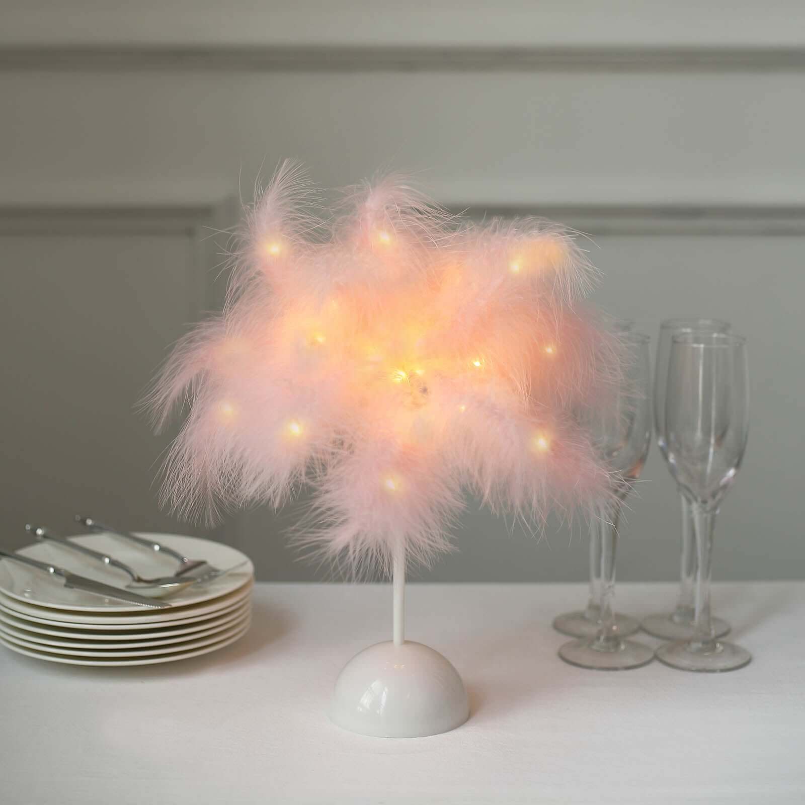 Hot Deal! Blush LED Cordless Table Lamp with Feather Design, 15" for Wedding Centerpiece