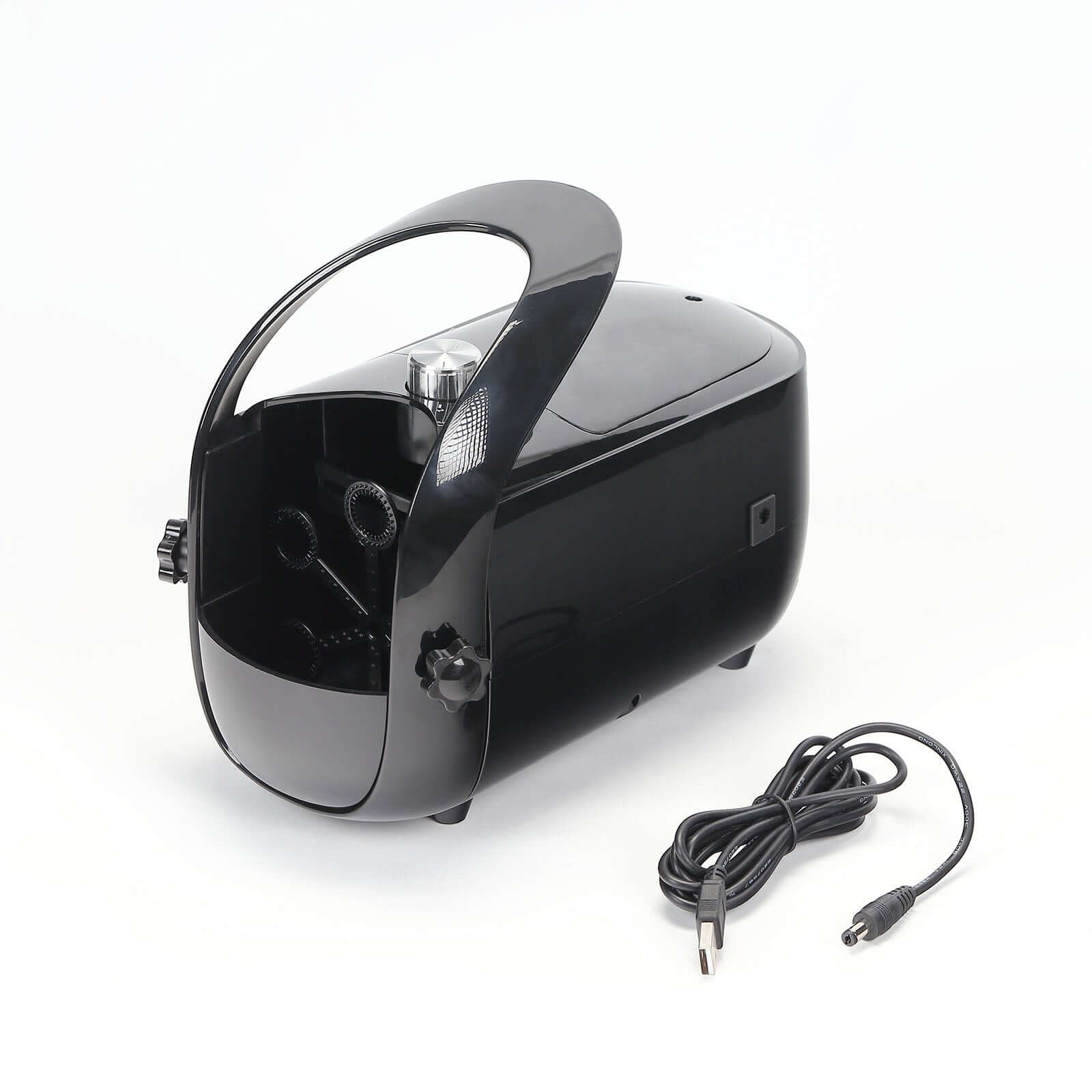 Portable Black Dual-Speed Automatic Bubble Machine, USB or Battery Powered