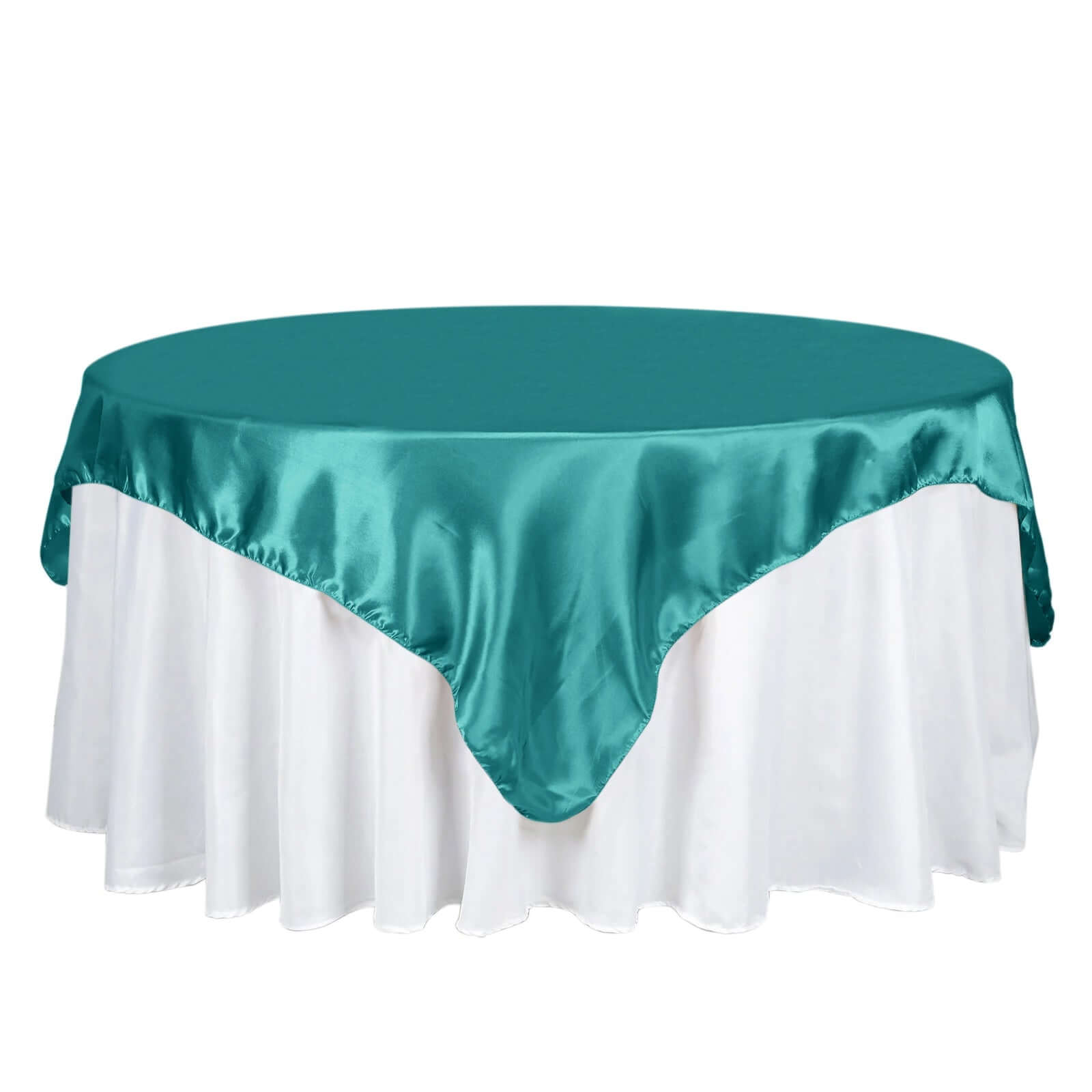 Turquoise 72x72 Satin Square Table Overlay with Smooth Finish