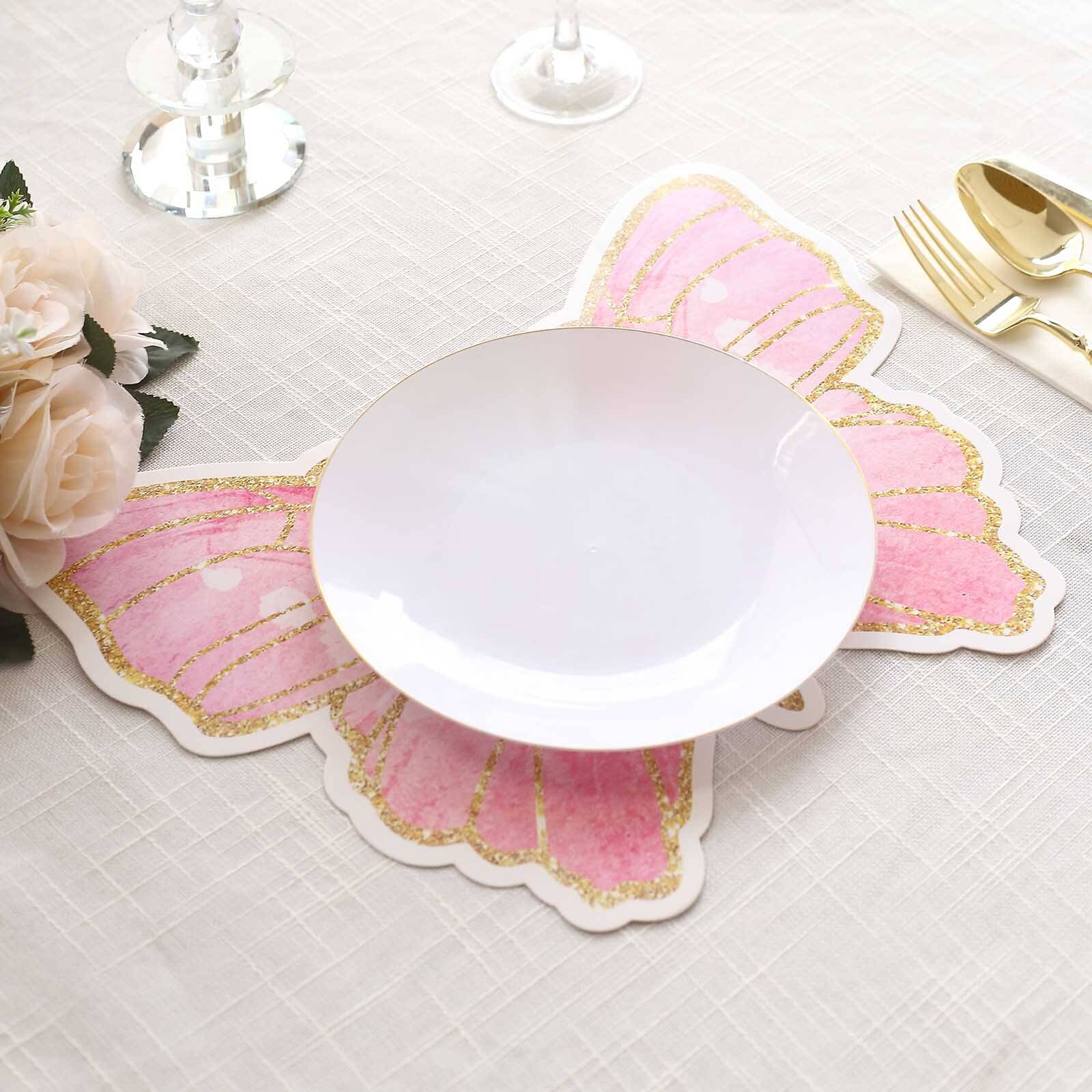 10-Pack Premium Disposable Pink Butterfly Placemats with Gold Glitters for Kids' Parties