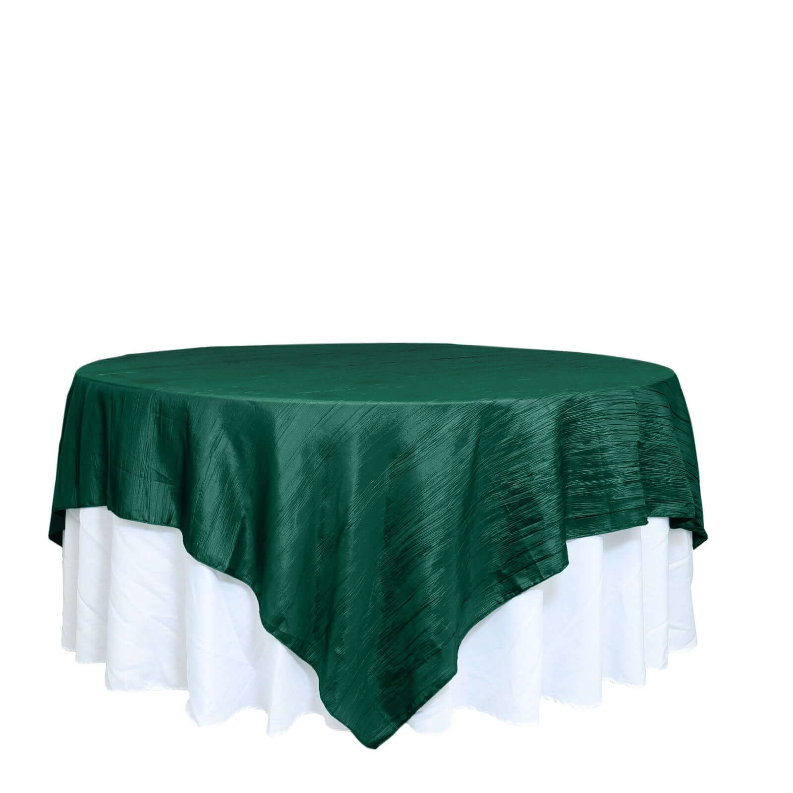 Hunter Emerald Green 90x90 Square Accordion Crinkle Taffeta Table Overlay