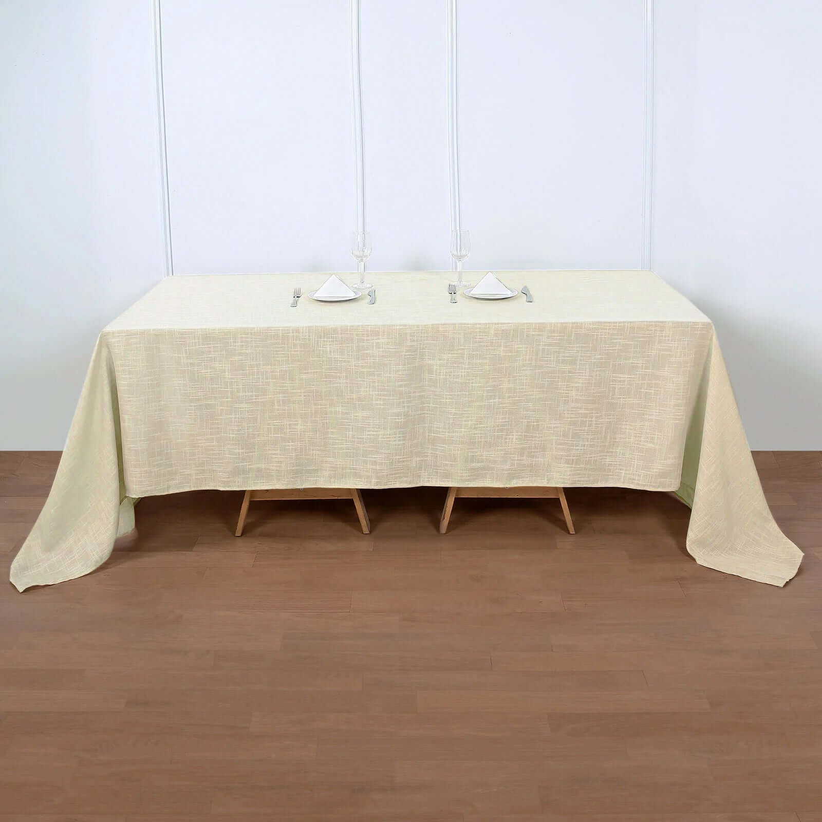 Premium Beige Faux Linen Rectangular Tablecloth (90x132) - Slubby, Wrinkle-Resistant & Seamless