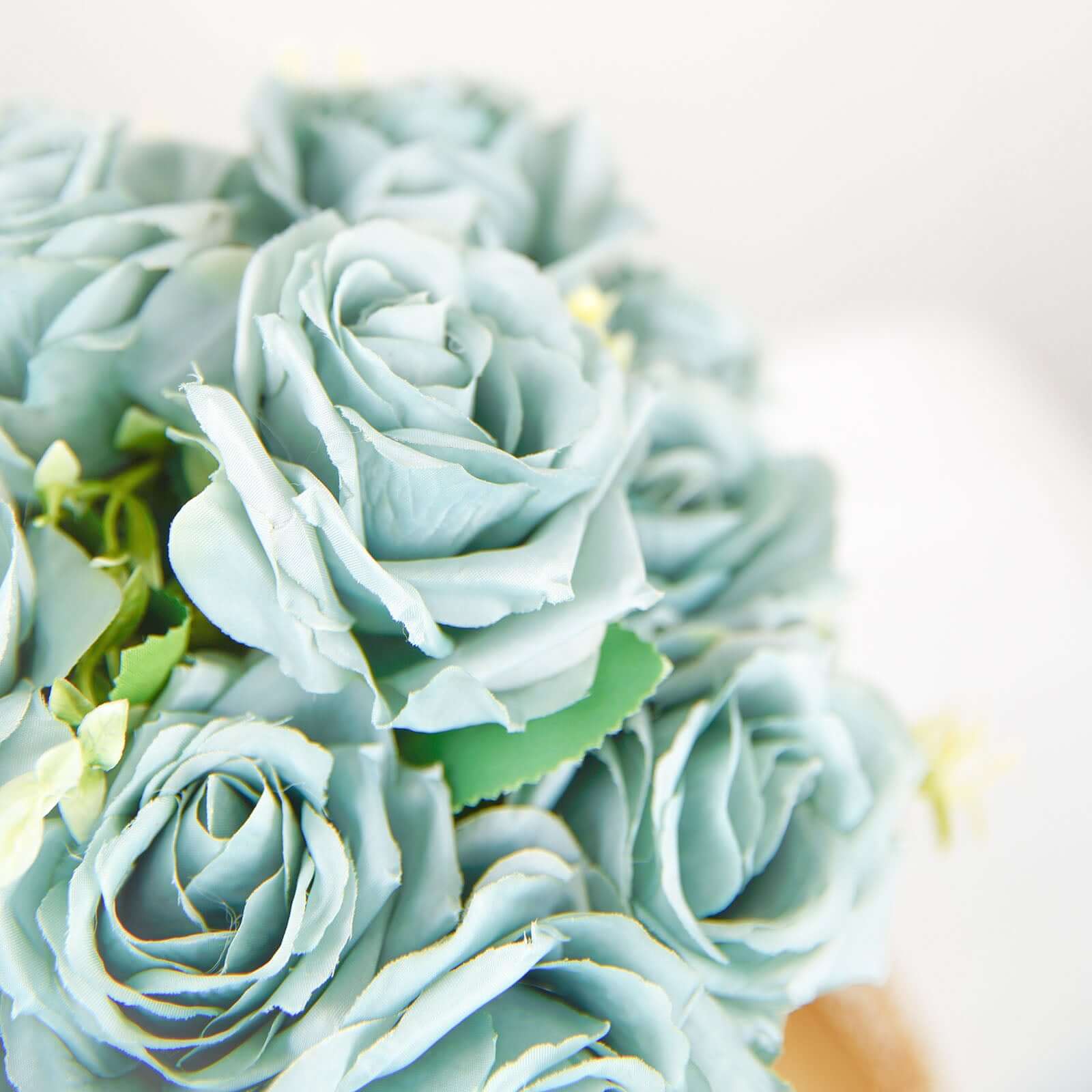Hot Sale! 2 Bushes Silk Artificial Rose Flower Bouquet in Light Dusty Blue with 18 Real - Touch Blooms