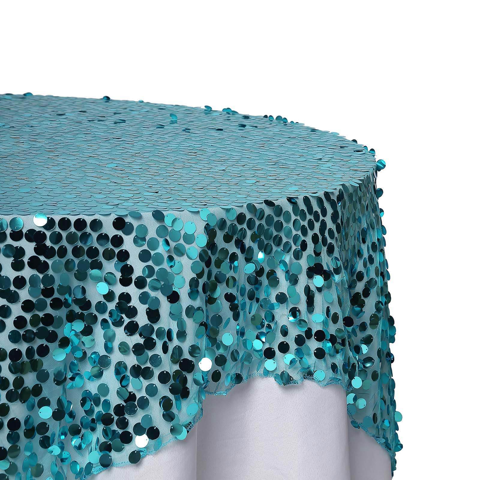 Big Sale! Turquoise Sequin Square Table Overlay, 72x72 Inches for Table Decoration