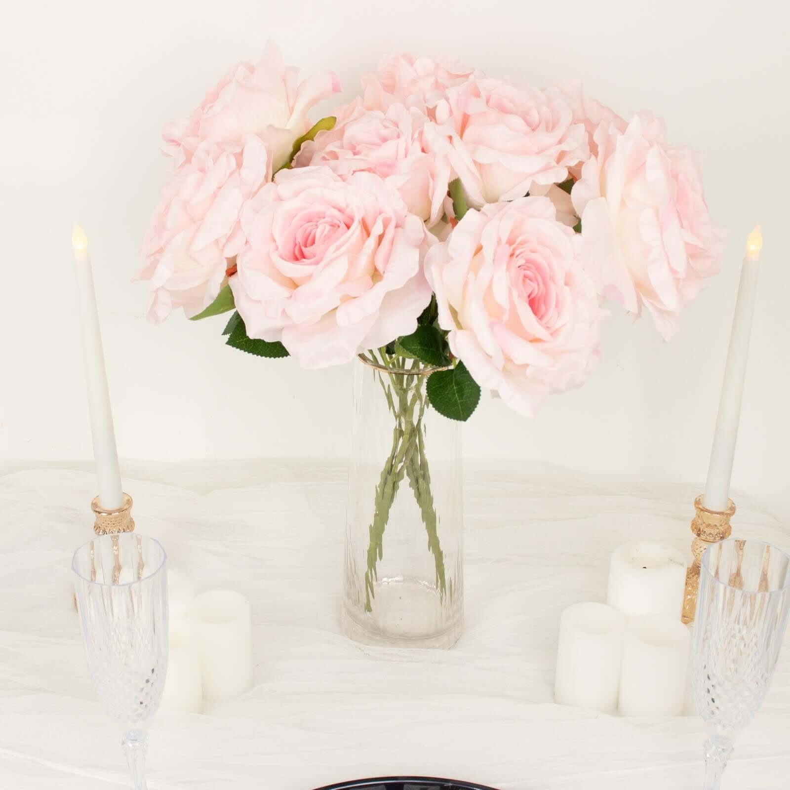 17-Inch Blush Premium Silk Jumbo Rose Flower Bouquet, High-Quality Artificial Wedding Florals