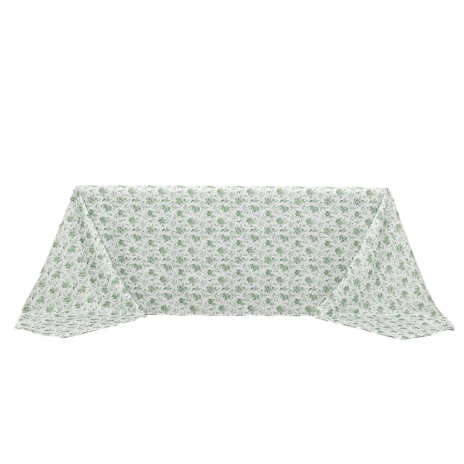 Premium Polyester 90x156 Rectangle Dusty Sage Green French Toile Seamless Tablecloth for Fine Dining