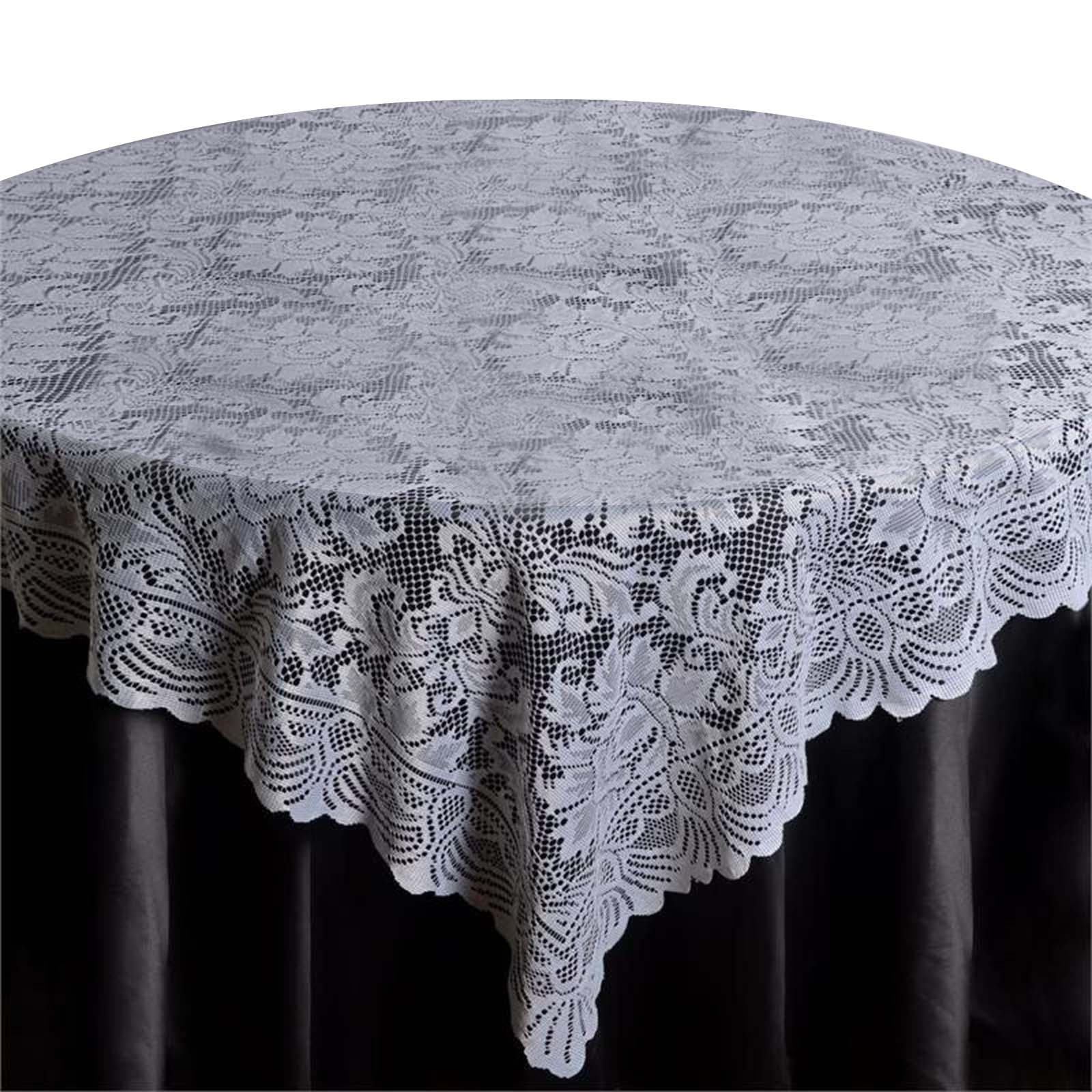 Exclusive White Lace 90x90 Square Table Overlay for Unforgettable Celebrations