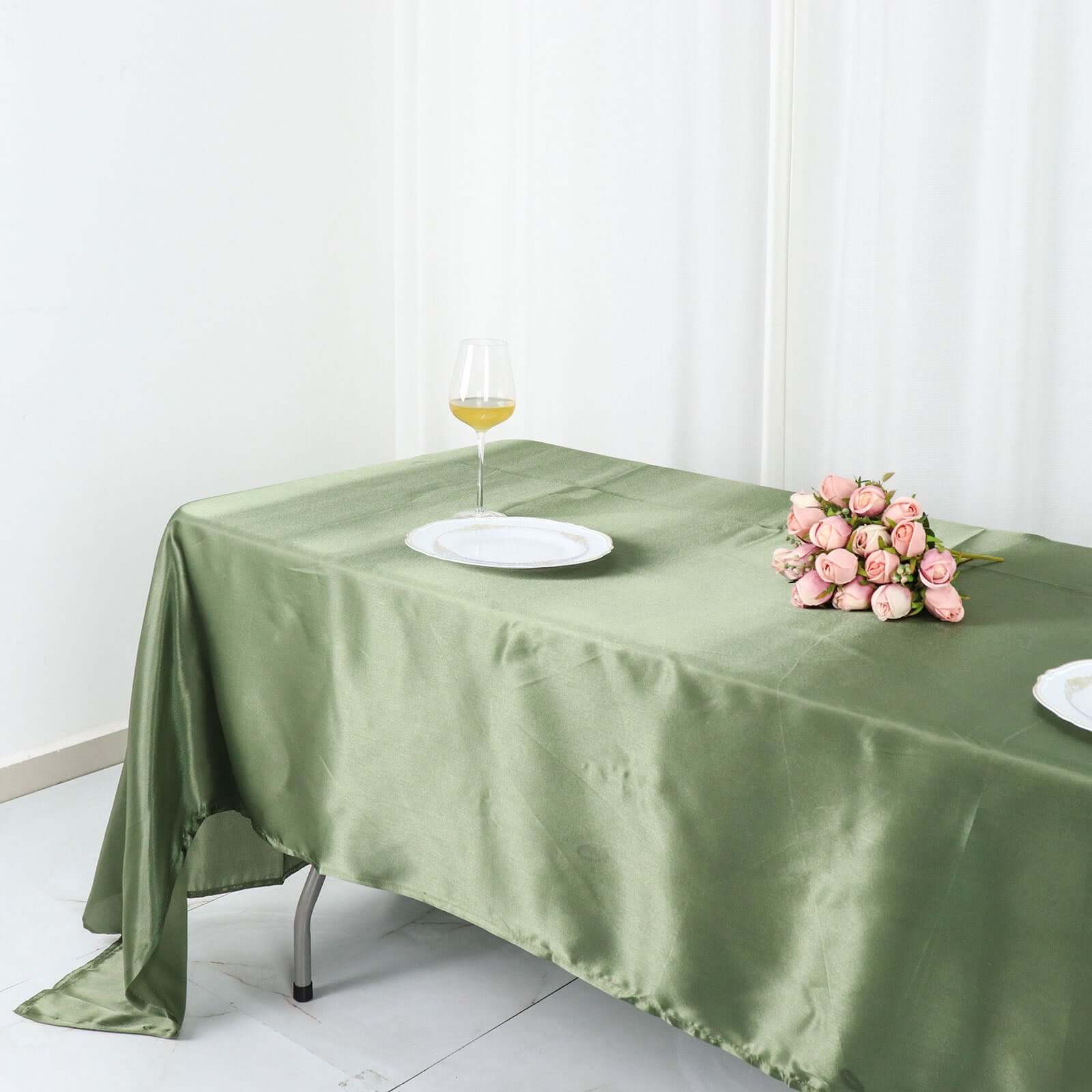 Dusty Sage Green Satin Tablecloth 60x126 - Lustrous and Wrinkle-Resistant