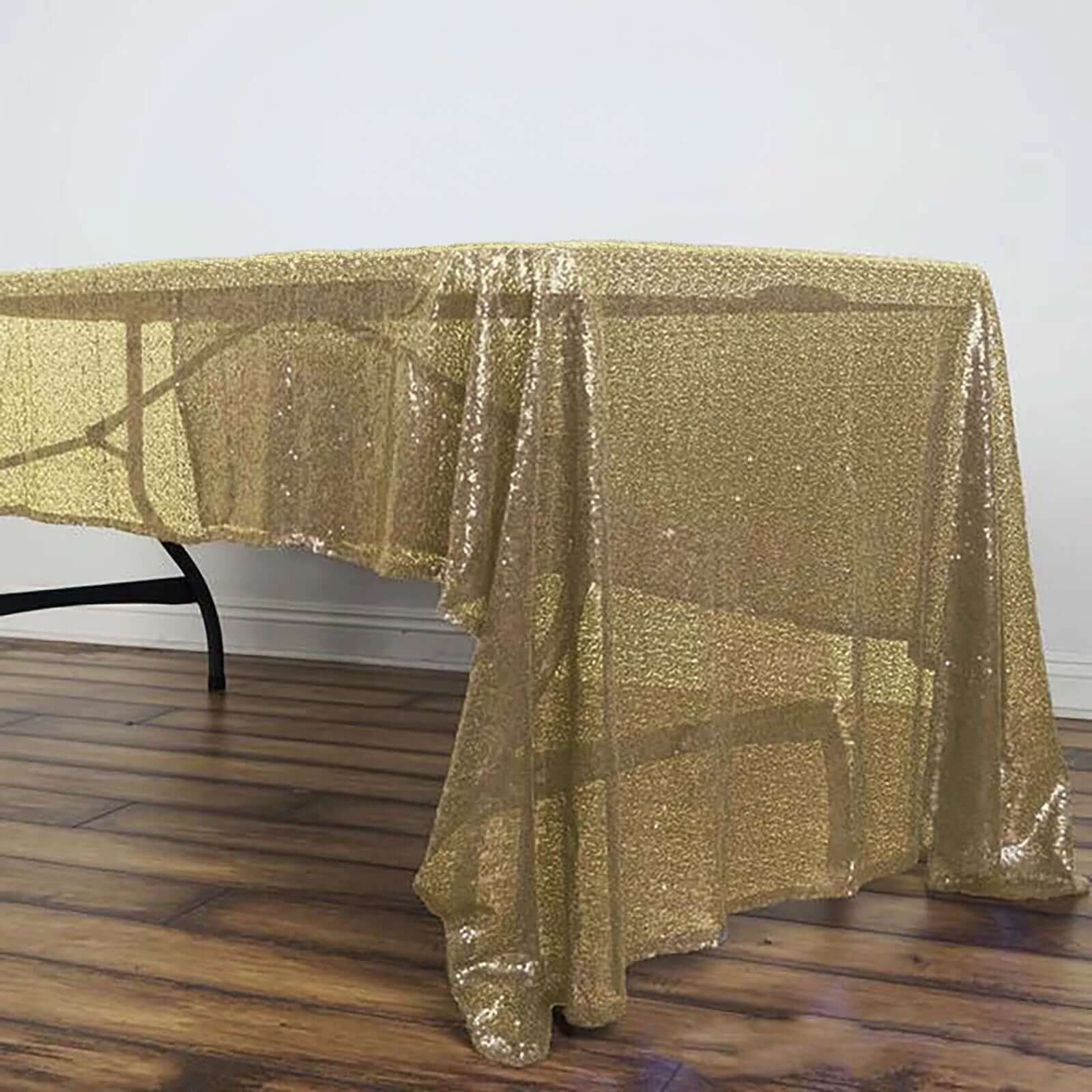 Champagne Sequin Rectangle Tablecloth 60x126 - Sparkling Table Cover