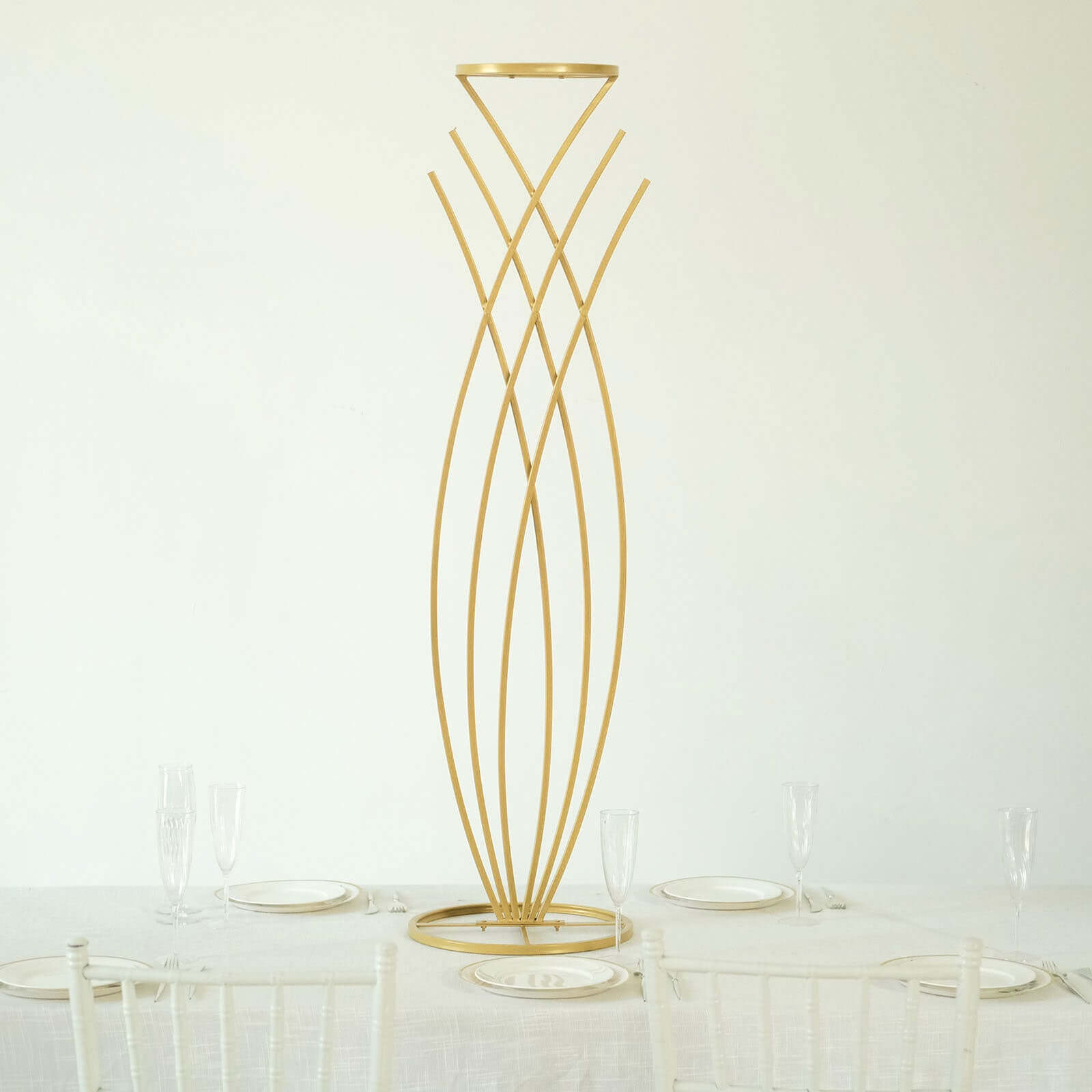 4ft Tall Gold Metal Wired Floral Display Stand in Mermaid Tail Style for Weddings
