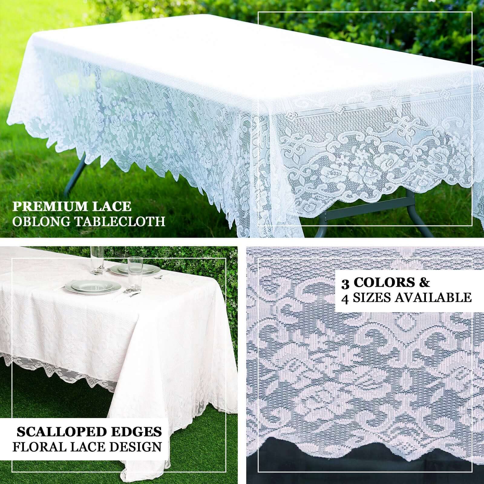 Premium White 60x108 Rectangular Lace Tablecloth for Various Table Settings