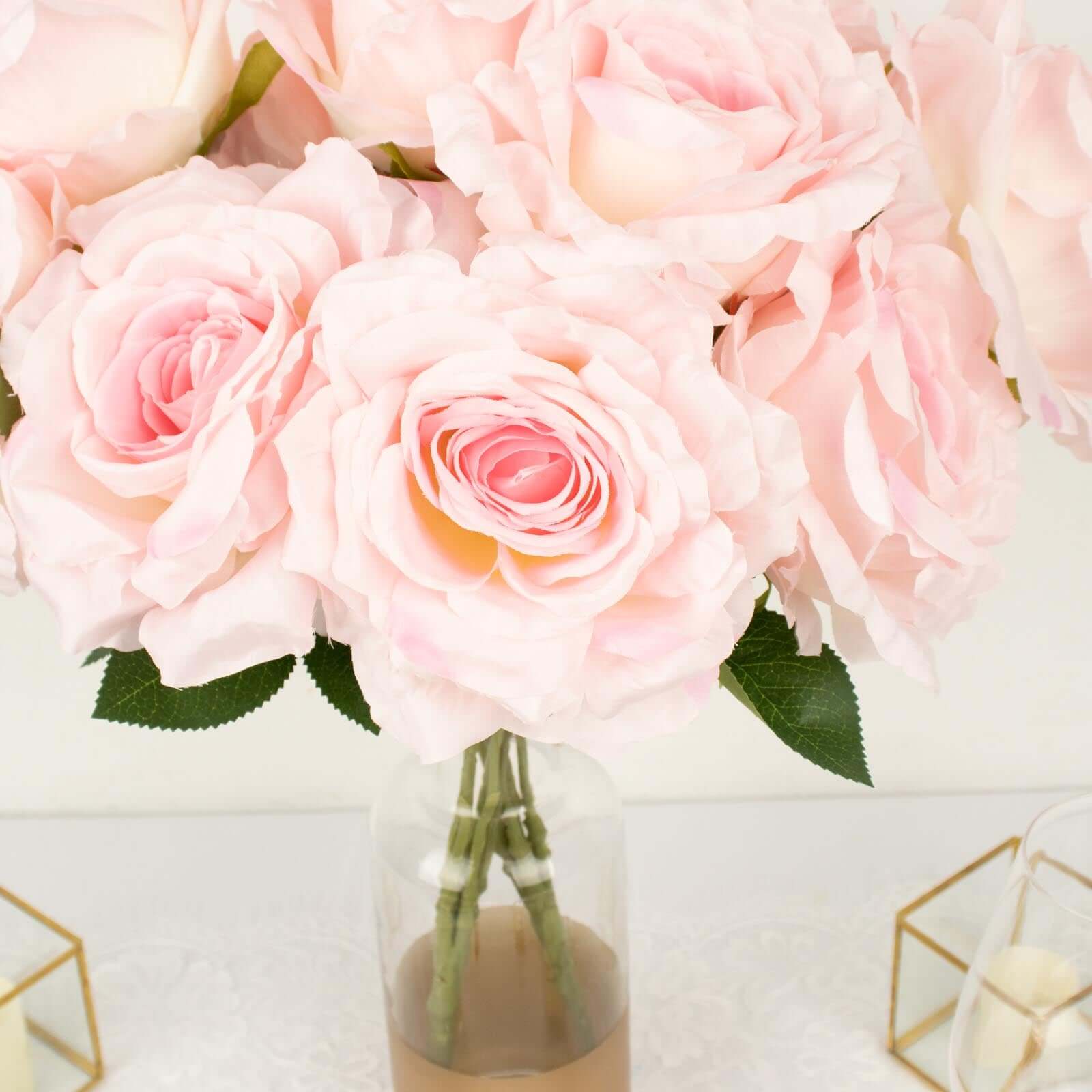 17-Inch Blush Premium Silk Jumbo Rose Flower Bouquet, High-Quality Artificial Wedding Florals