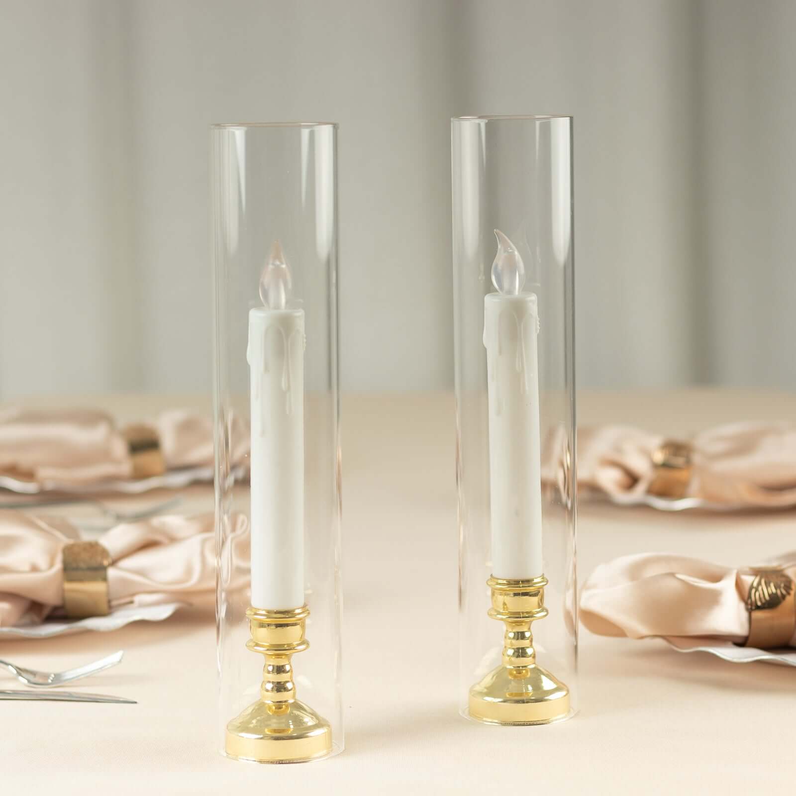 Hot Deal! 2-Pack Clear Glass Pillar Hurricane Candle Shades, 12" Tall with 2.25" Open Ends