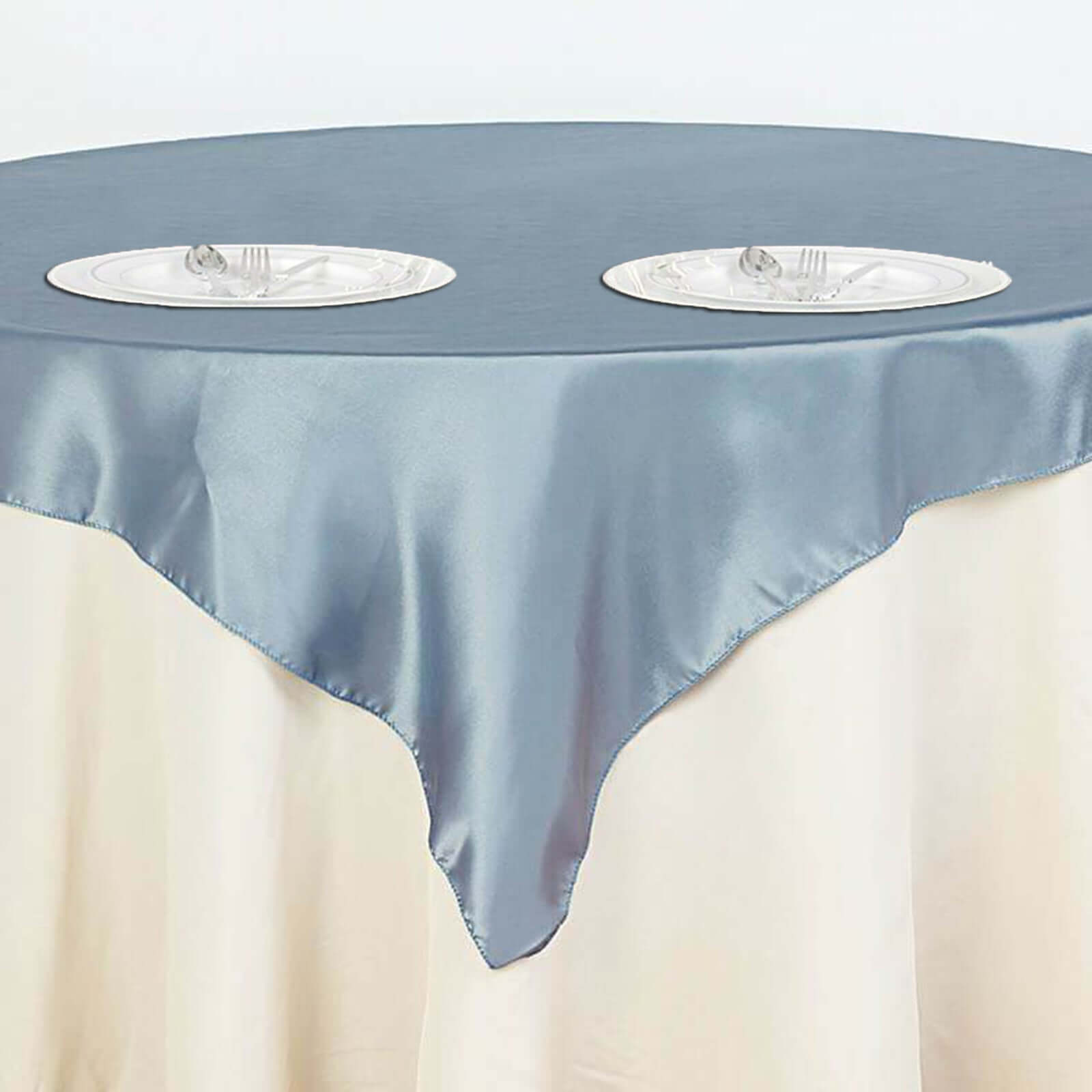 Hot Sale! Dusty Blue Satin Square Table Overlay 60x60 - Smooth and Silky Table Cover