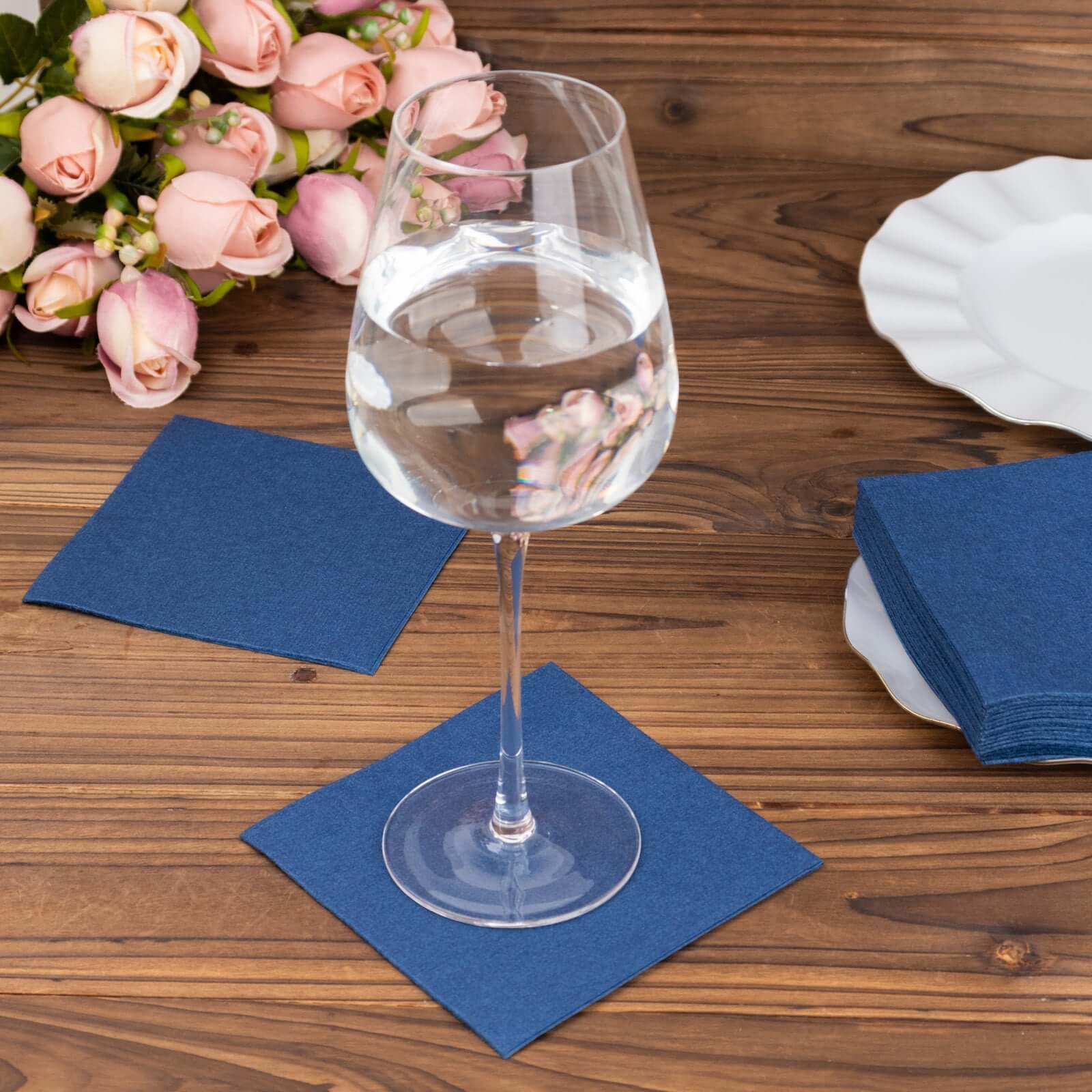 20-Piece Navy Blue 5x5 Linen-Like Airlaid Napkins - Super Absorbent