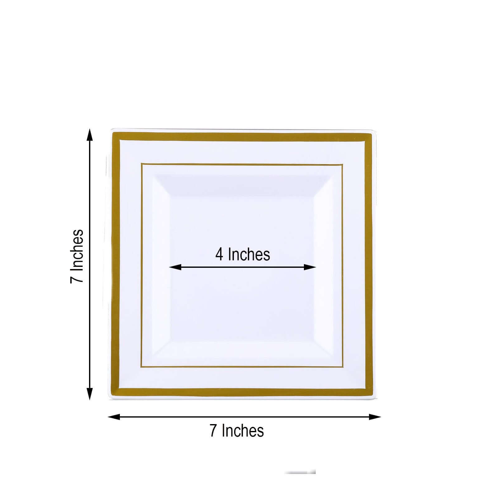 10-Pack Disposable White Square Salad & Dessert Plates with Gold Trim, 7" Size