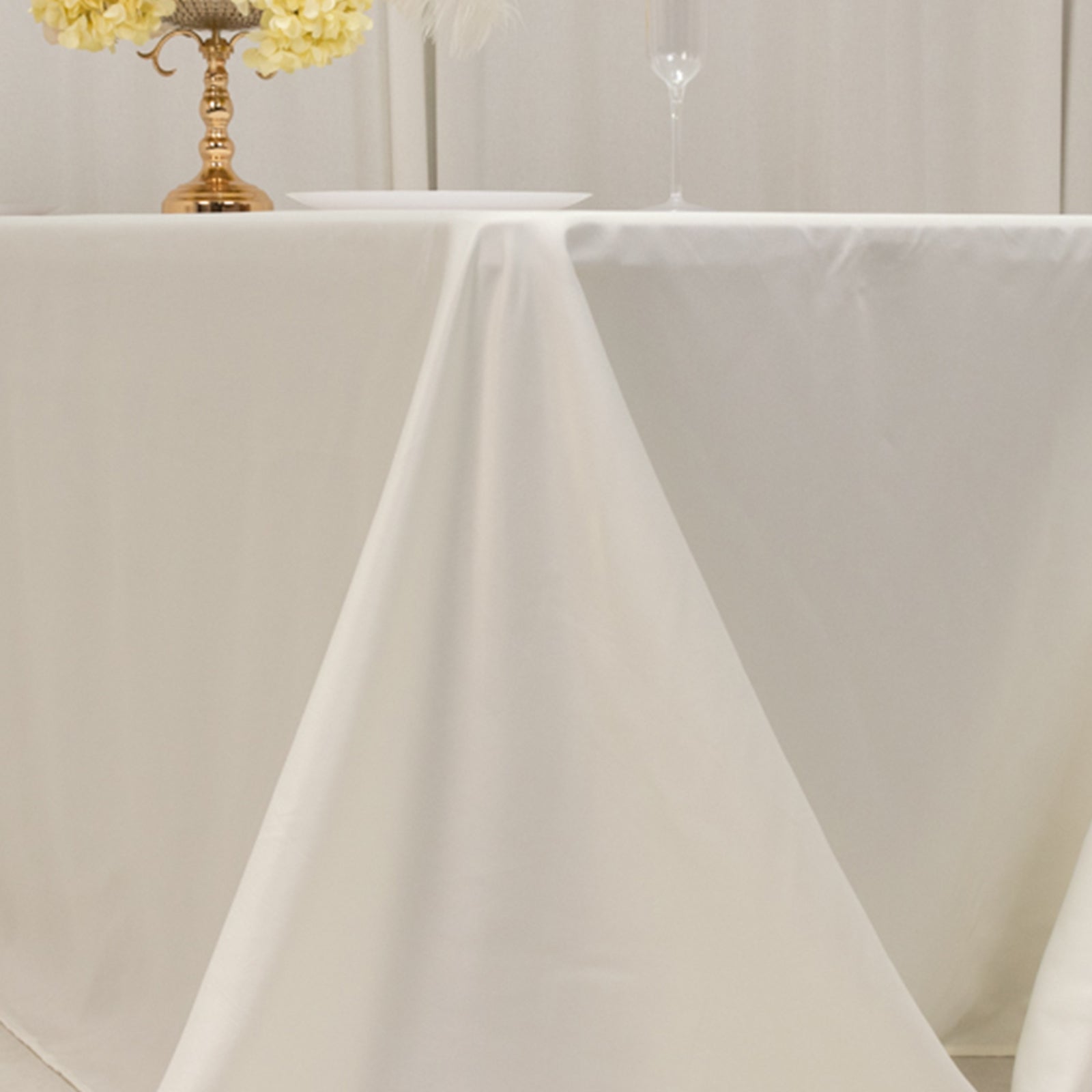 Ivory Lamour Satin Rectangle Tablecloth 90x132 - Soft, Silk - like & Seamless
