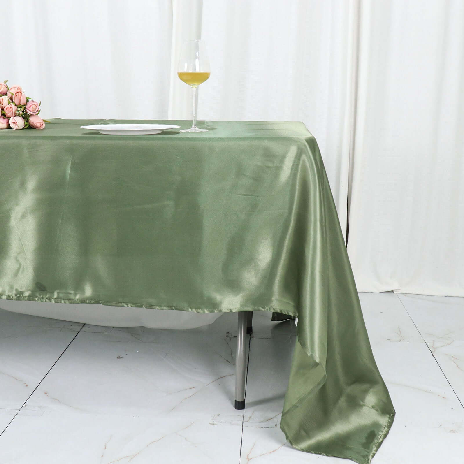Dusty Sage Green Satin Tablecloth 60x126 - Lustrous and Wrinkle-Resistant