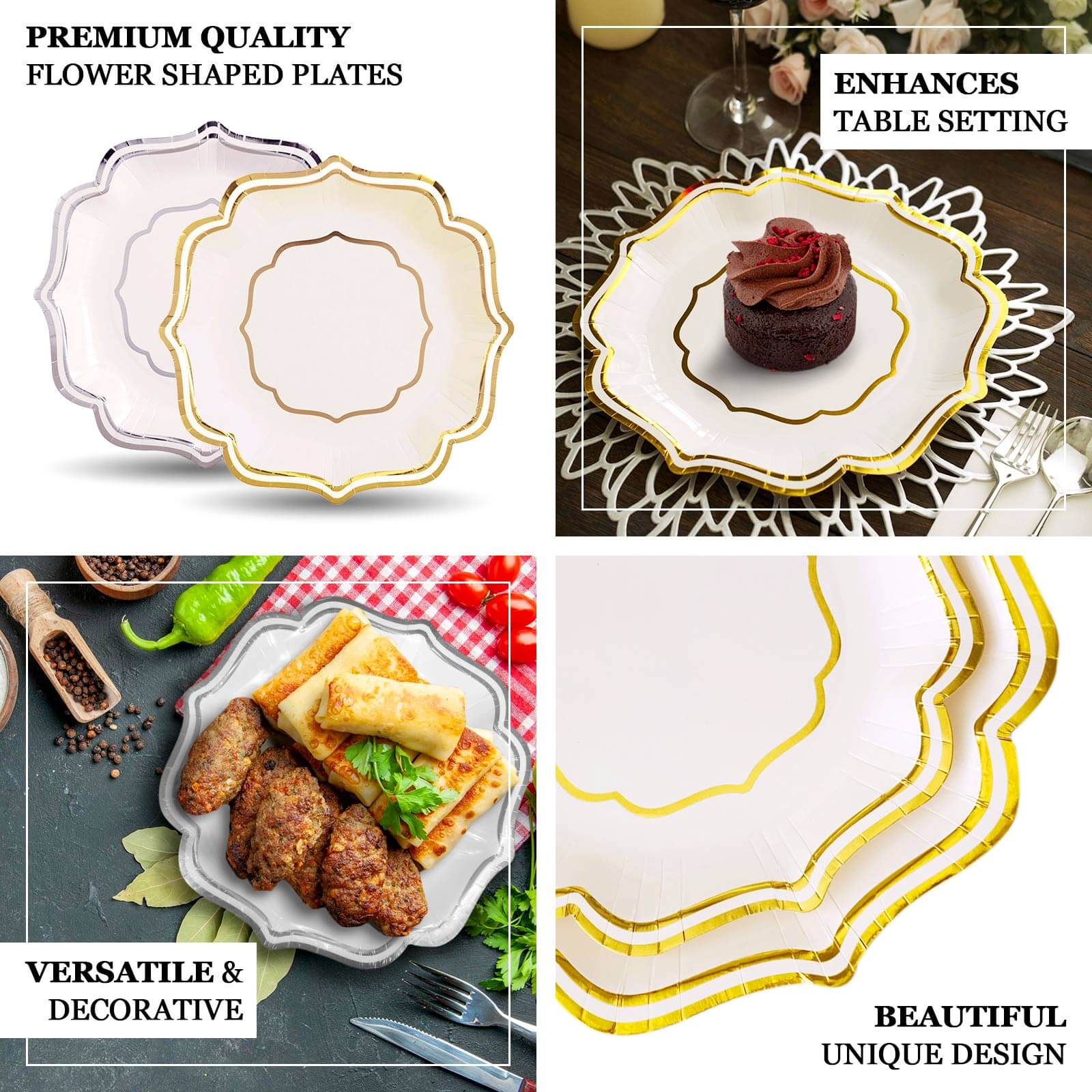 25-Pack Disposable White Paper Dessert Plates with Gold Scallop Rim - Ideal for Classy Events