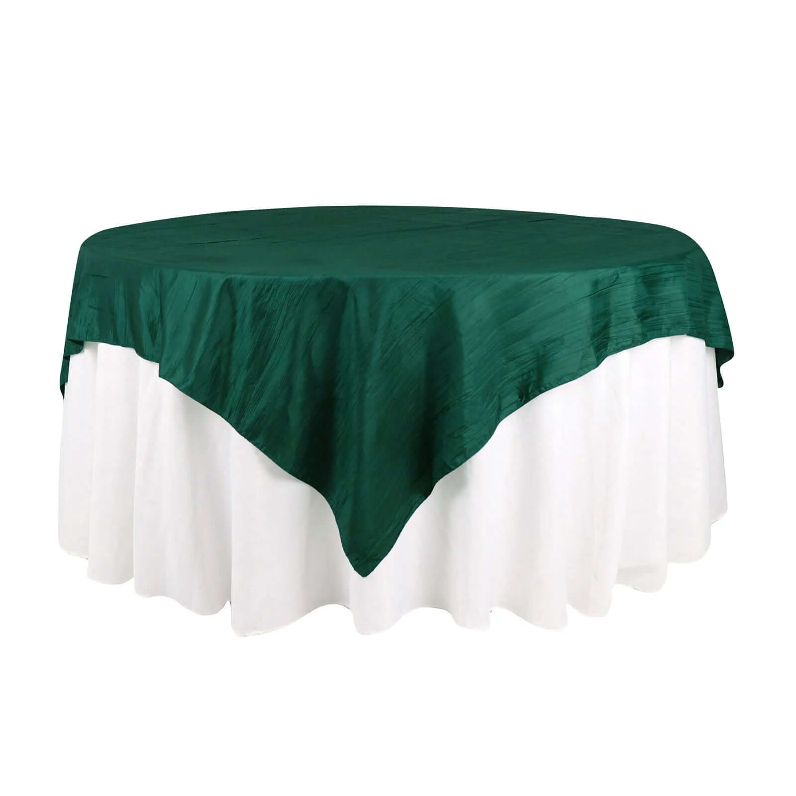 72x72 Square Hunter Emerald Green Accordion Crinkle Taffeta Table Overlay
