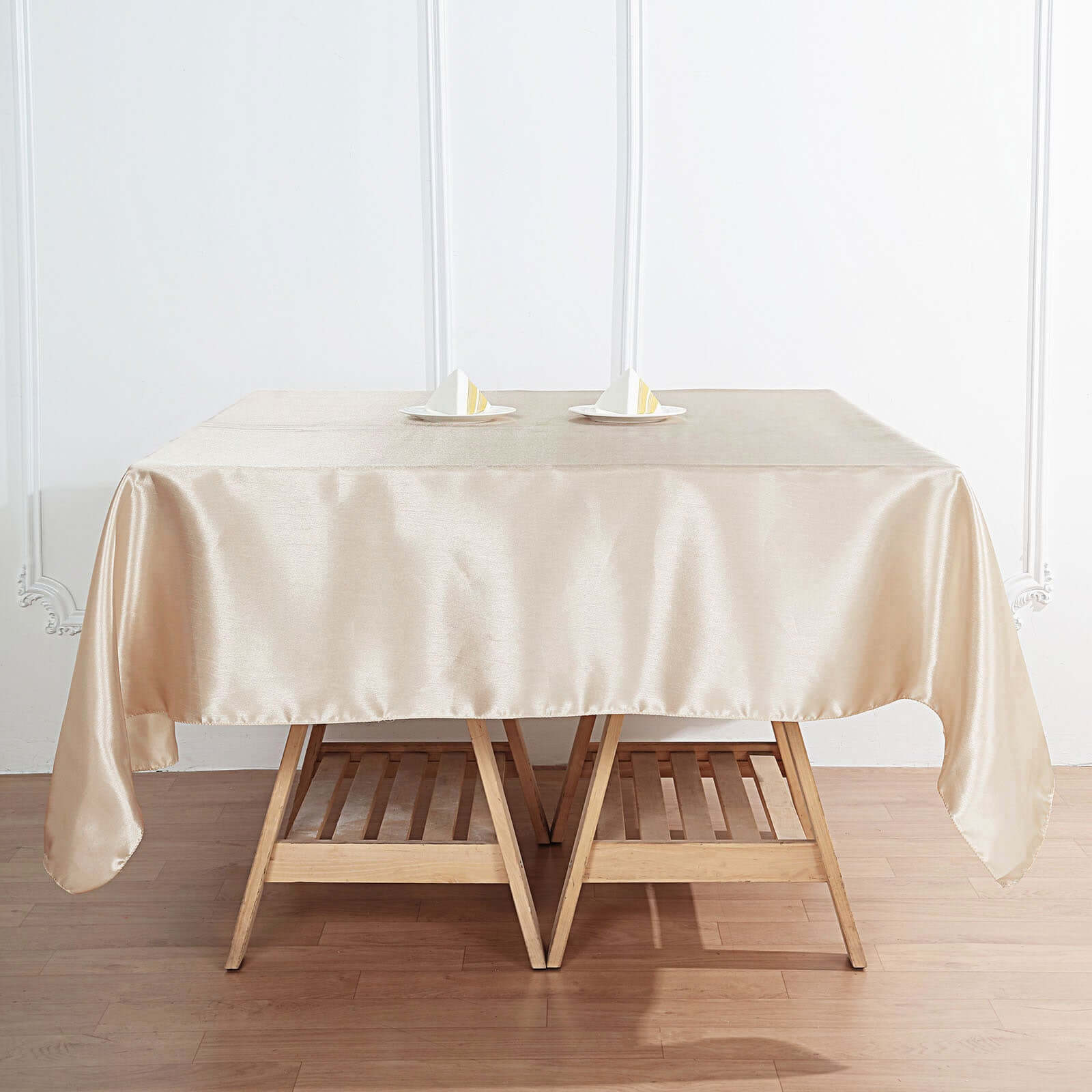 Beige Satin 60x60 Square Table Overlay - Smooth & Silky Table Cover, Great Deal