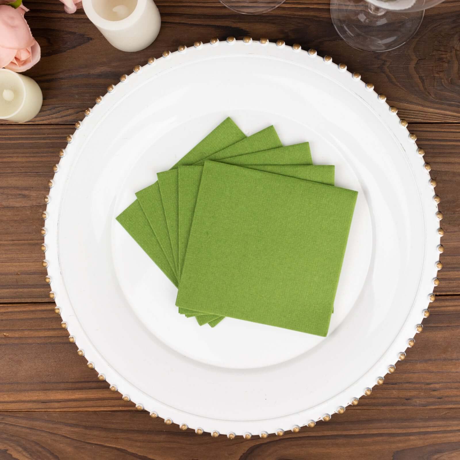 20-Piece Olive Green 5x5 Airlaid Linen-Like Highly Absorbent Napkins