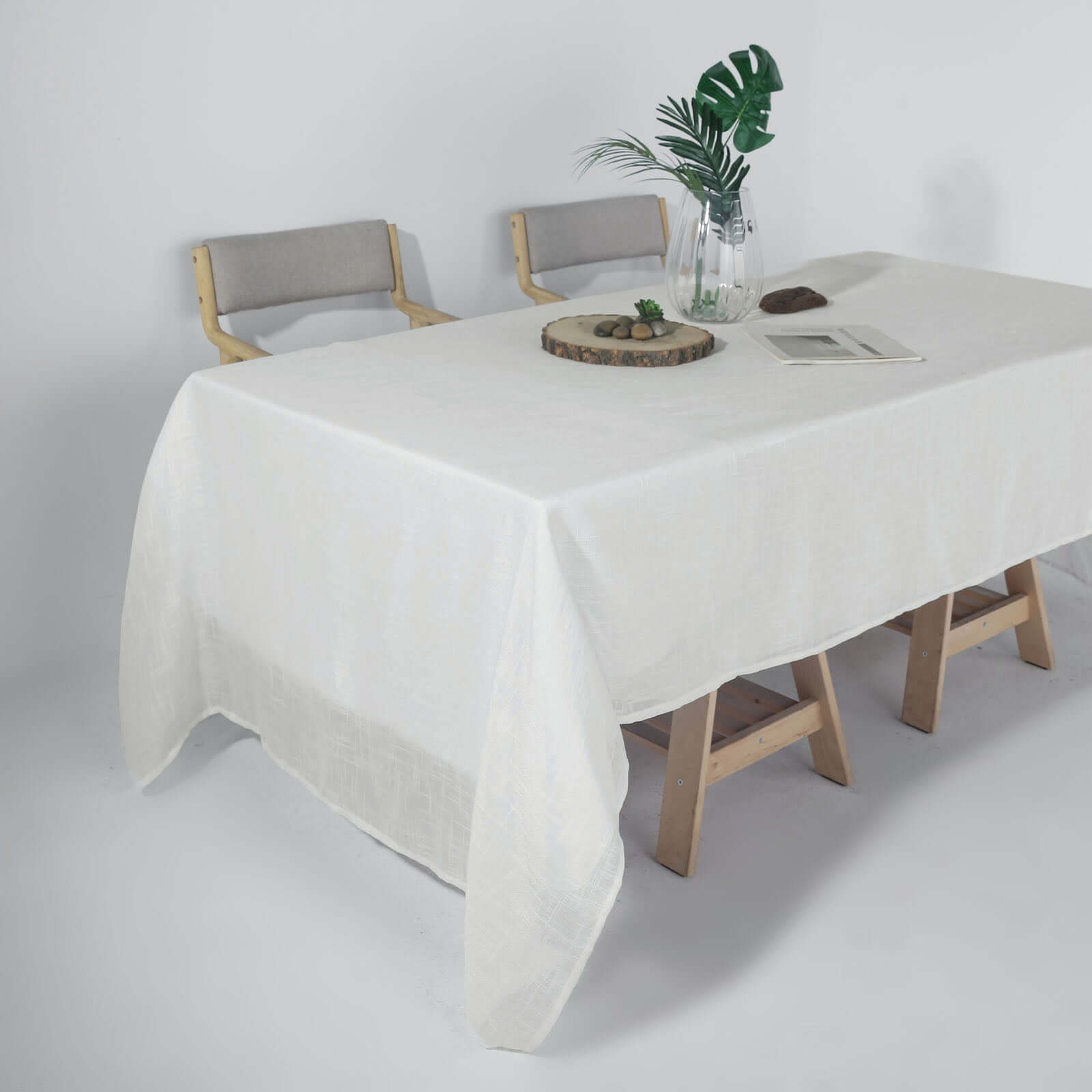 White 60x126 Rectangular Faux Linen Tablecloth - Wrinkle-Free for Weddings & Special Events