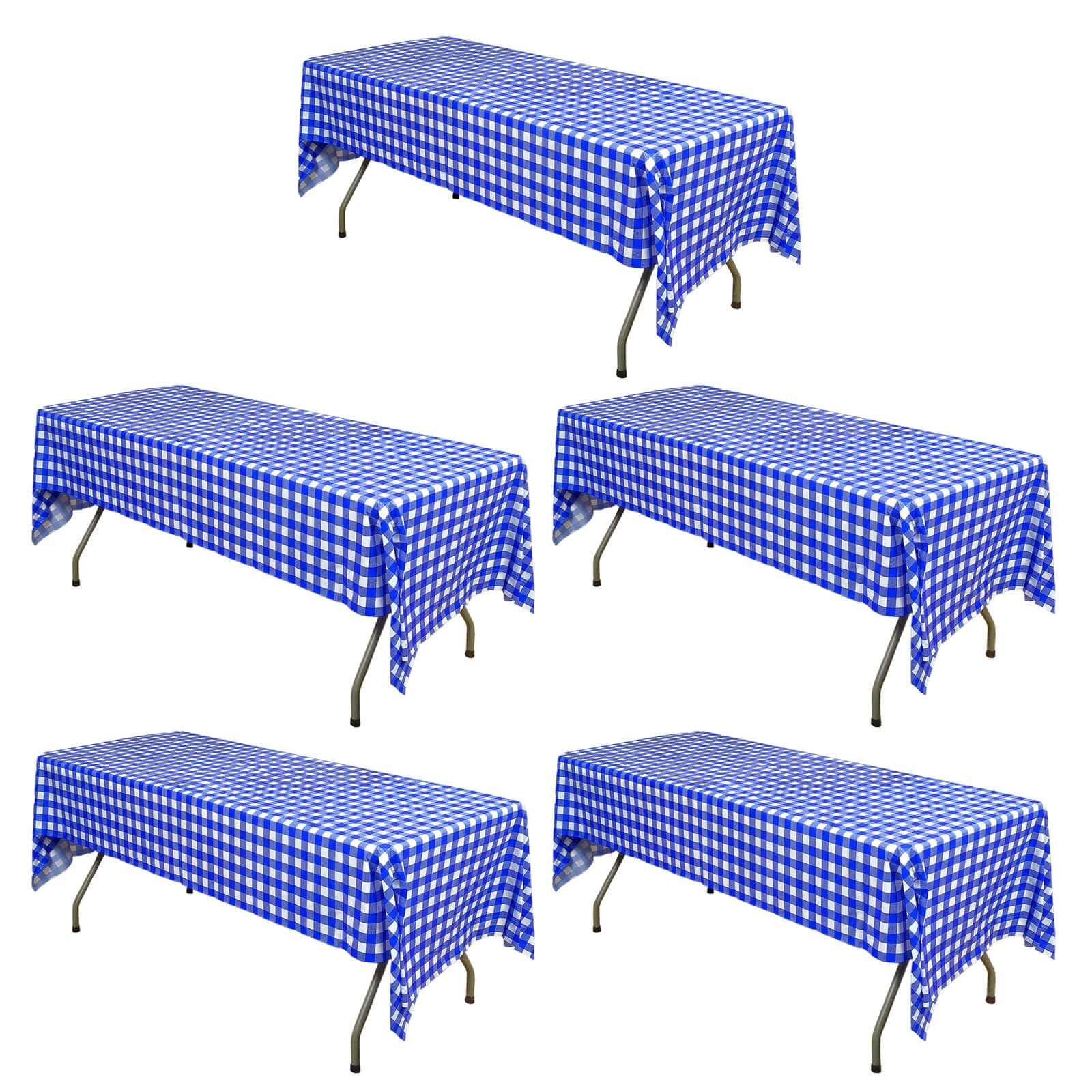 5-Pack Royal Blue Checkered Plastic Table Covers - Durable & Disposable for Events, 54x108