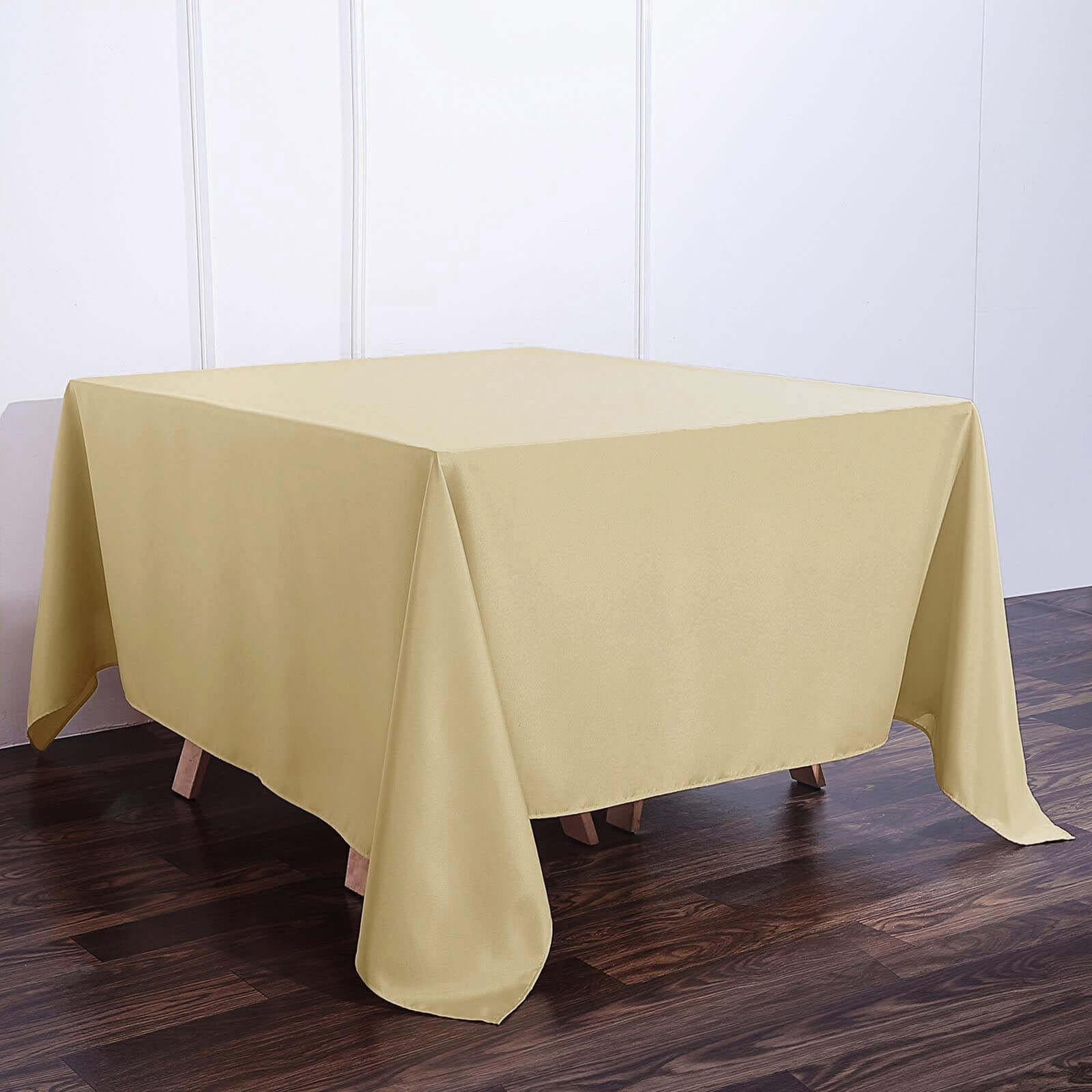 Durable & Wrinkle-Resistant 90x90 Polyester Square Tablecloth in Champagne Color