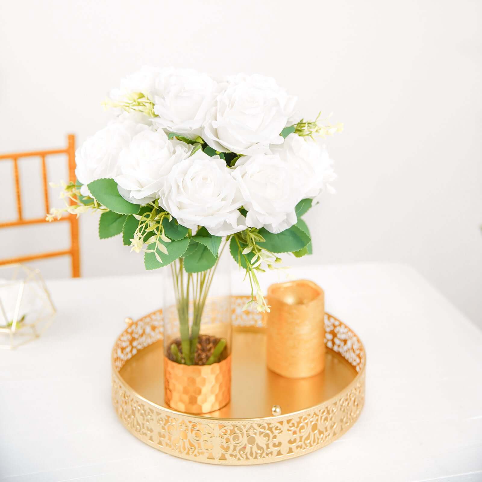 2 Bushes of 18 Realistic Touch White Silk Long Stem Artificial Rose Flower Bouquets