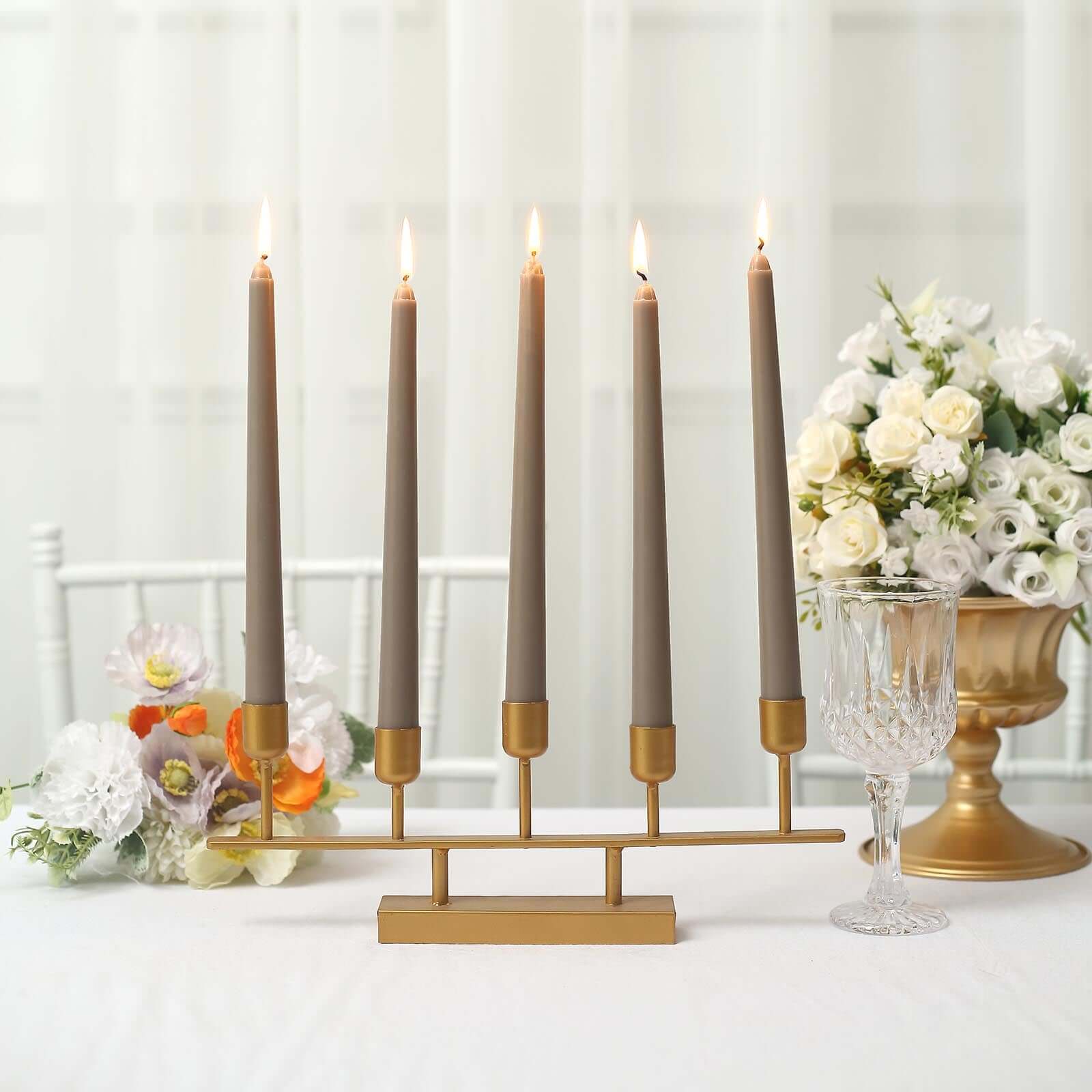12-Piece Set of Premium Unscented Taupe Taper Candles, 10 Inches Tall