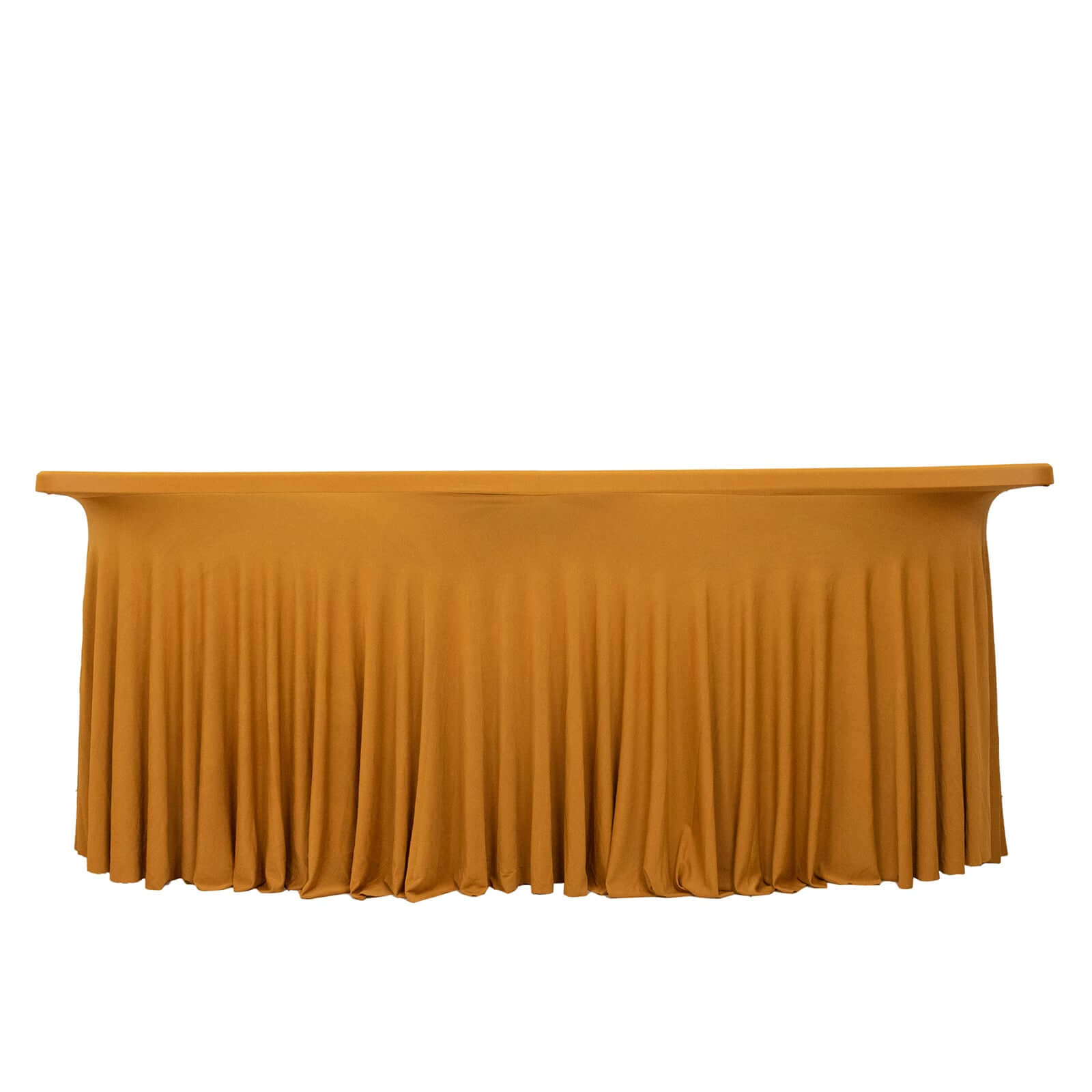 Stylish Gold Spandex Table Skirt with Wavy Effect for Weddings, Banquets & Shows