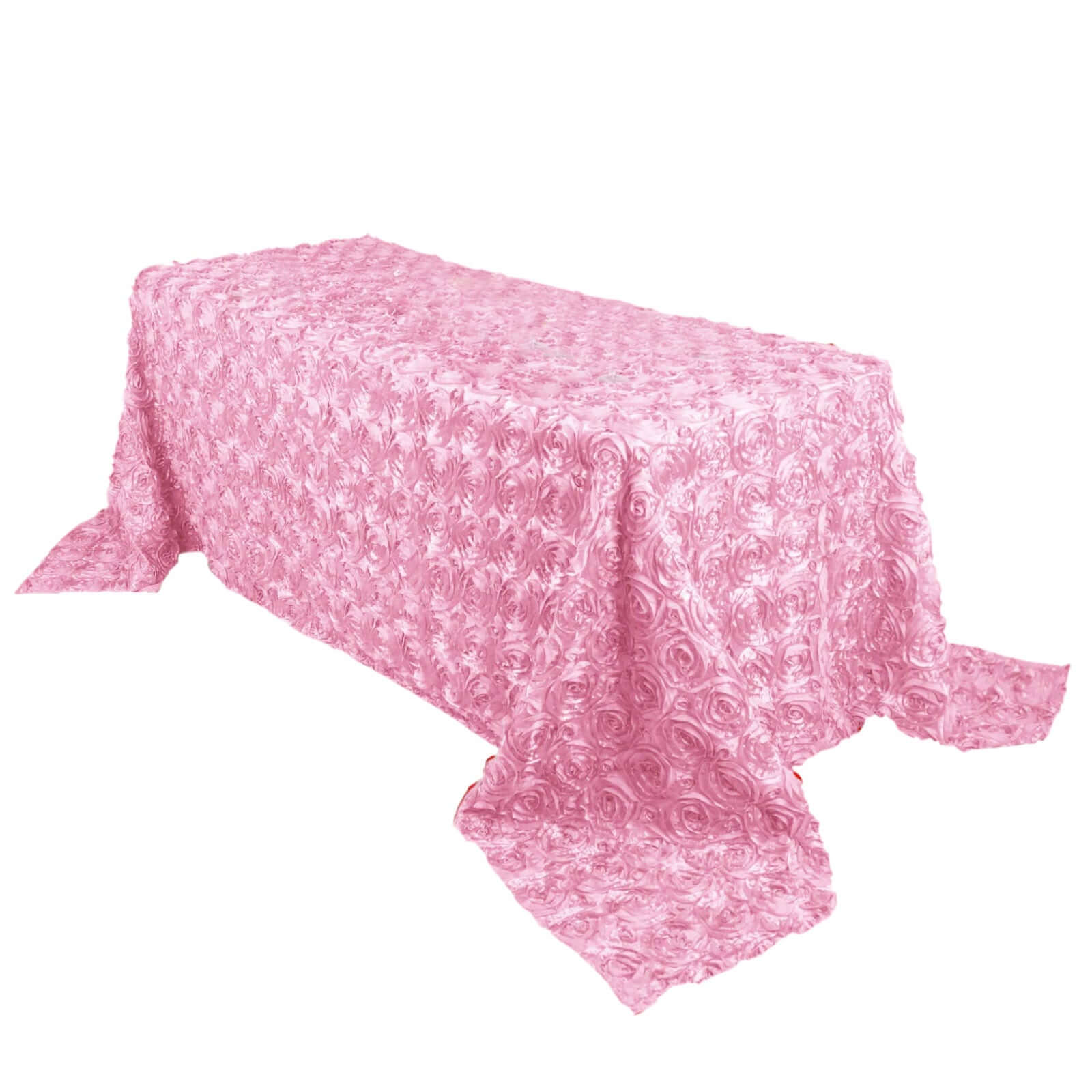 Hot Sale! Pink Satin 90x132 Rectangle Tablecloth with 3D Rosette Design