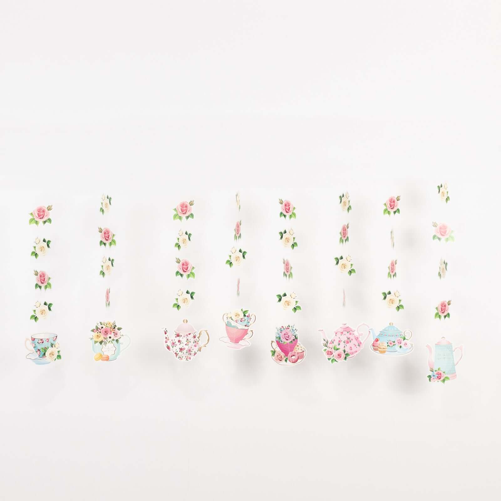 8-Pack Double-Sided Floral Tea Party Paper Garland Set: 40 Pre-Assembled Mixed Teapot Decorations